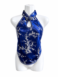 Royal Blue Oriental Satin Halter Top