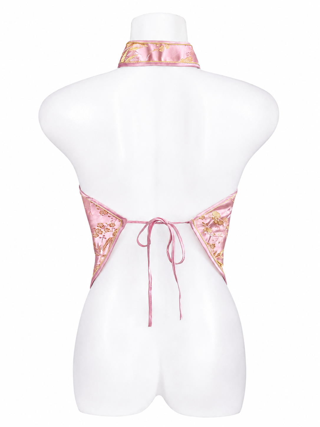 Pink Oriental Satin Halter Top