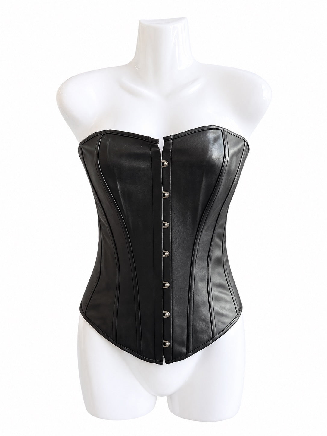 Vintage Inspired Black Faux Leather Corset