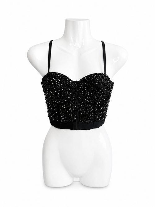 Beaded Sequin Bustier Crop Top