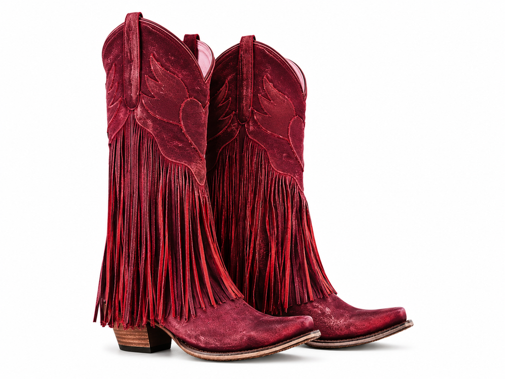 Retro Heart Wing Fringe Cowboy Boots