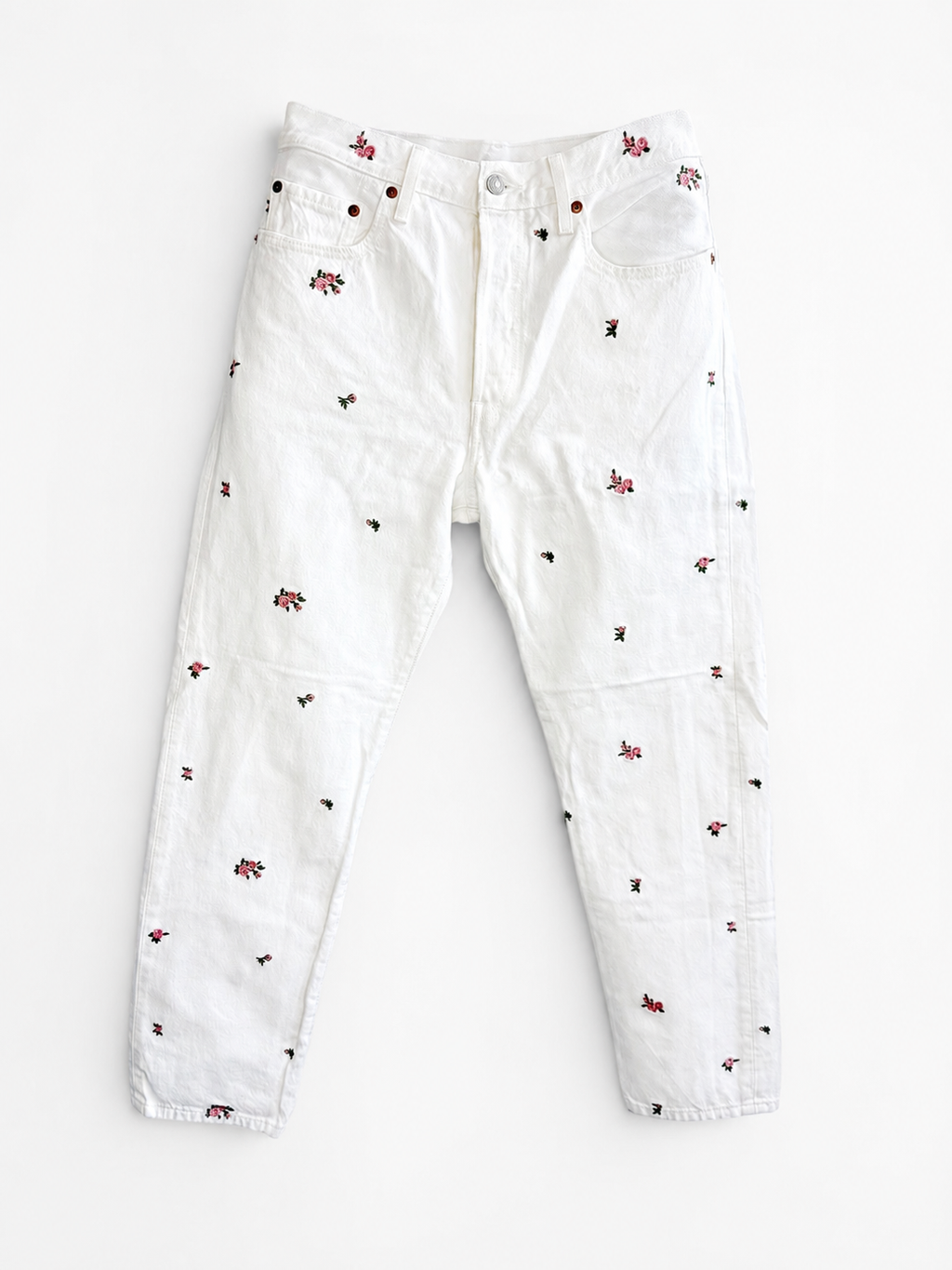 Vintage Levi's 501 White Jeans — Rose Embroidery