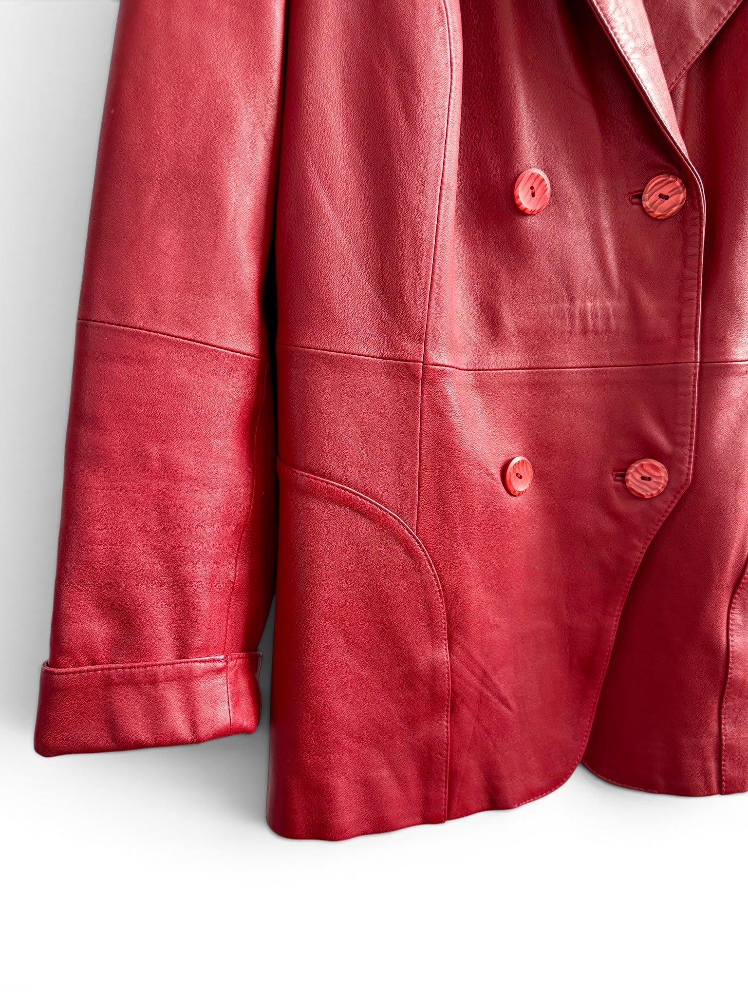 Vintage Long Red Leather Structured Coat