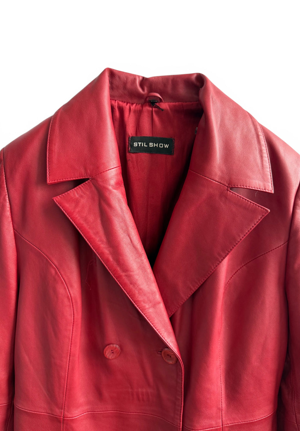 Vintage Long Red Leather Structured Coat
