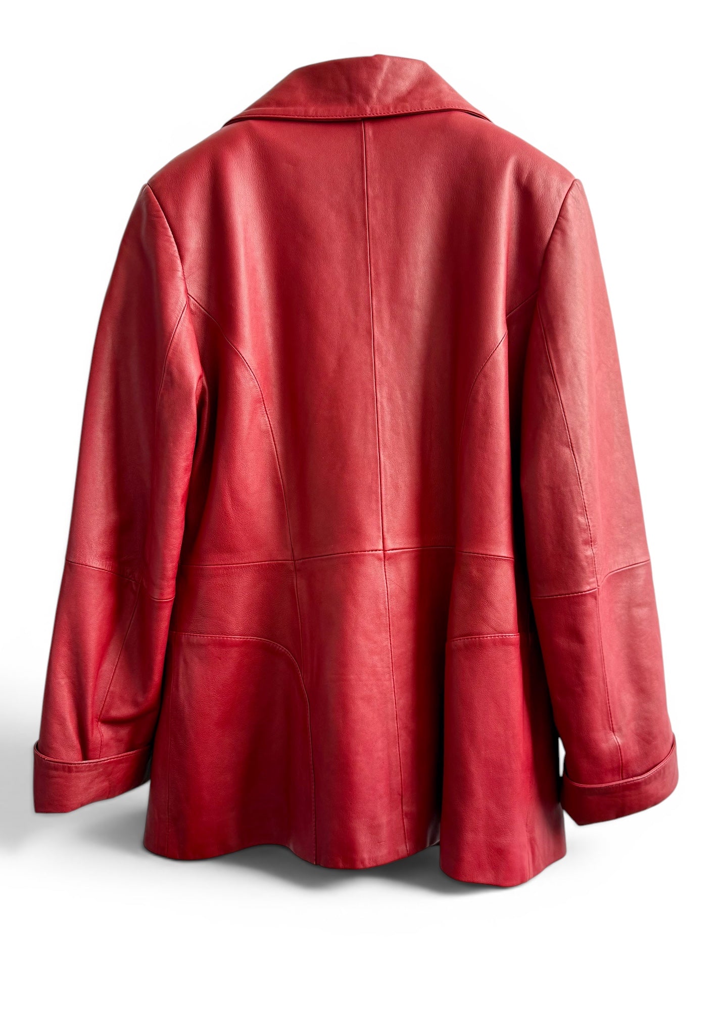 Vintage Long Red Leather Structured Coat