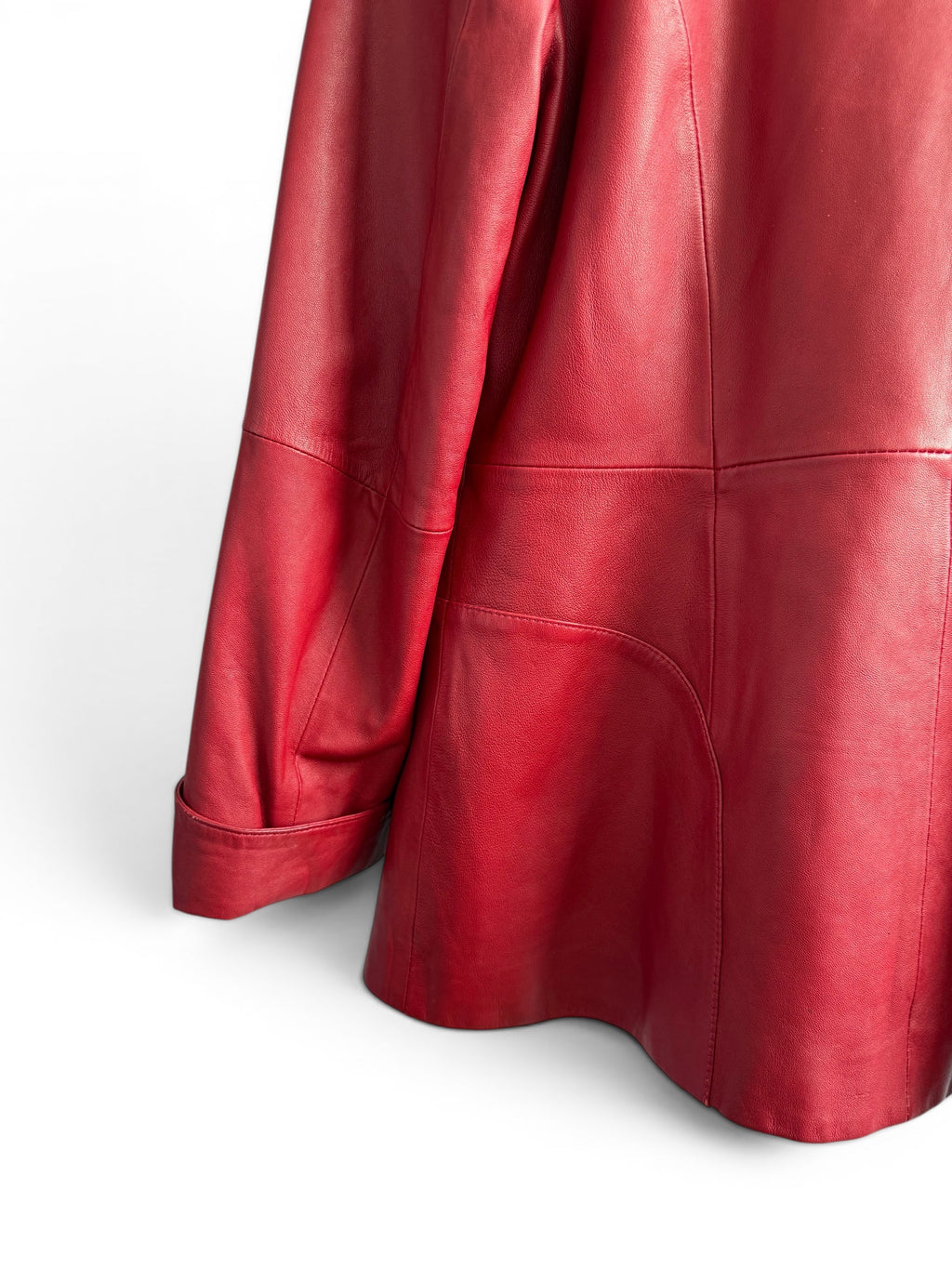 Vintage Long Red Leather Structured Coat