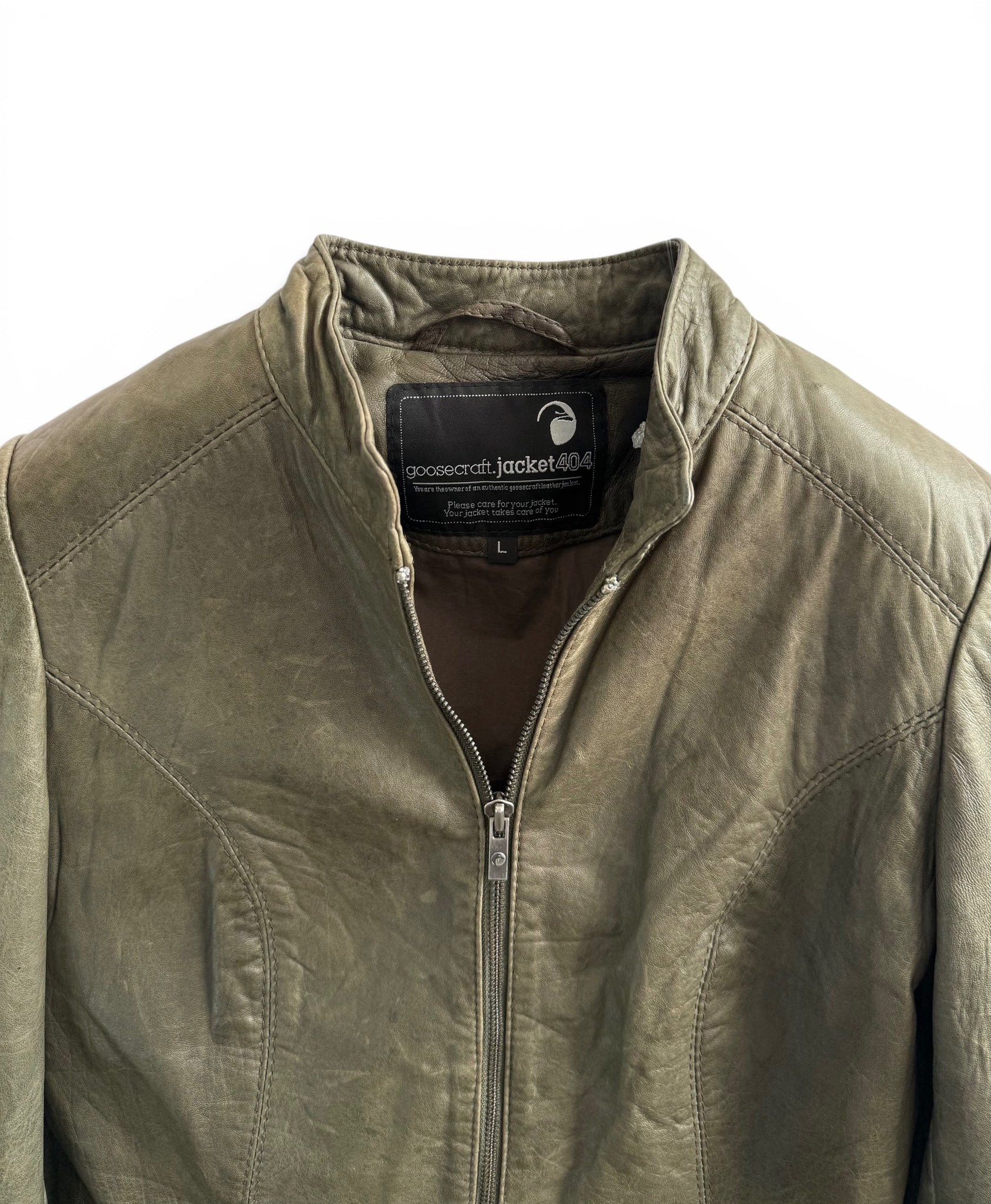 Vintage Green Leather Fitted Zip Jacket
