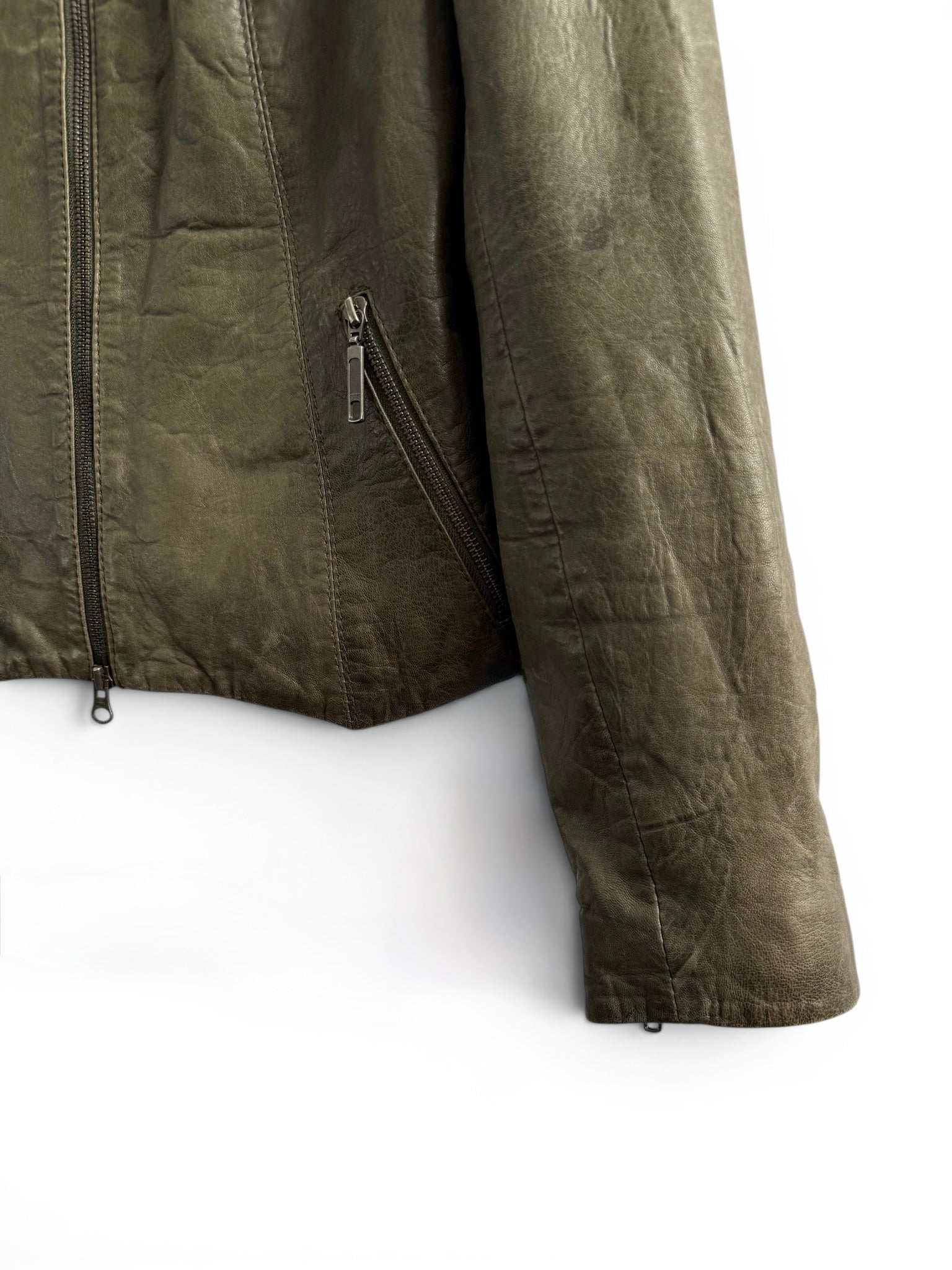 Vintage Green Leather Fitted Zip Jacket