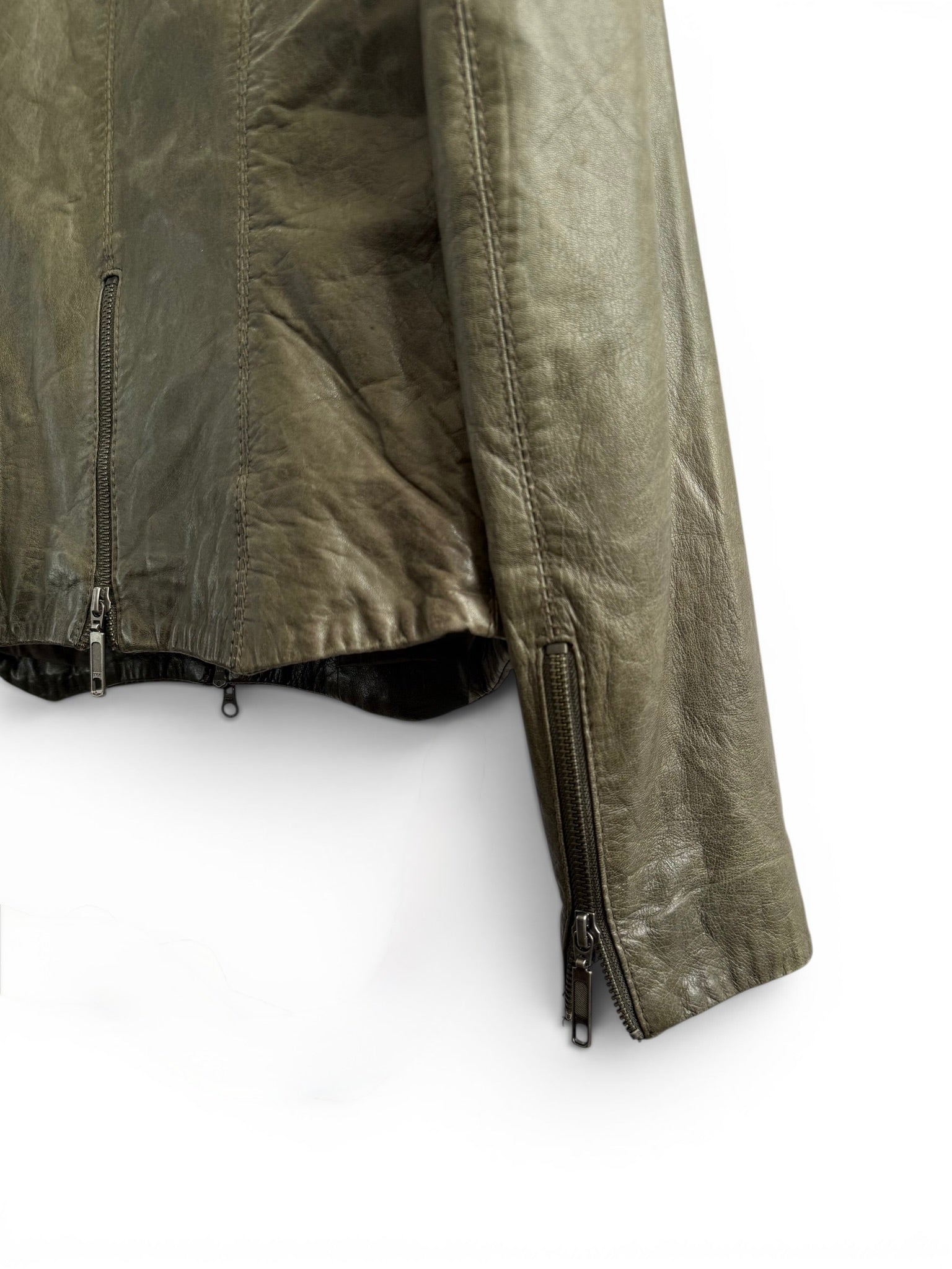 Vintage Green Leather Fitted Zip Jacket