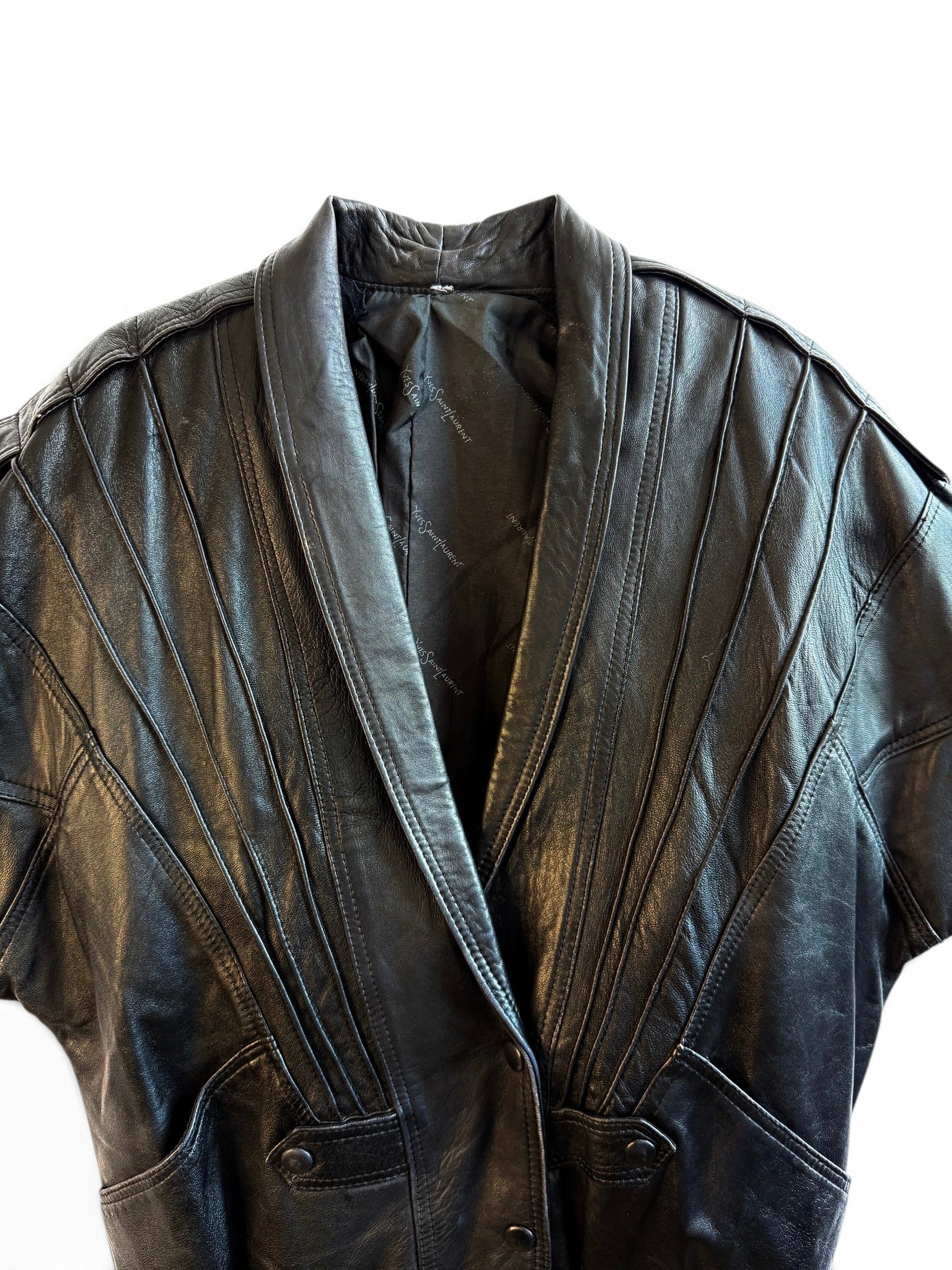 Vintage Yves Saint Laurent Black Leather Structured Jacket
