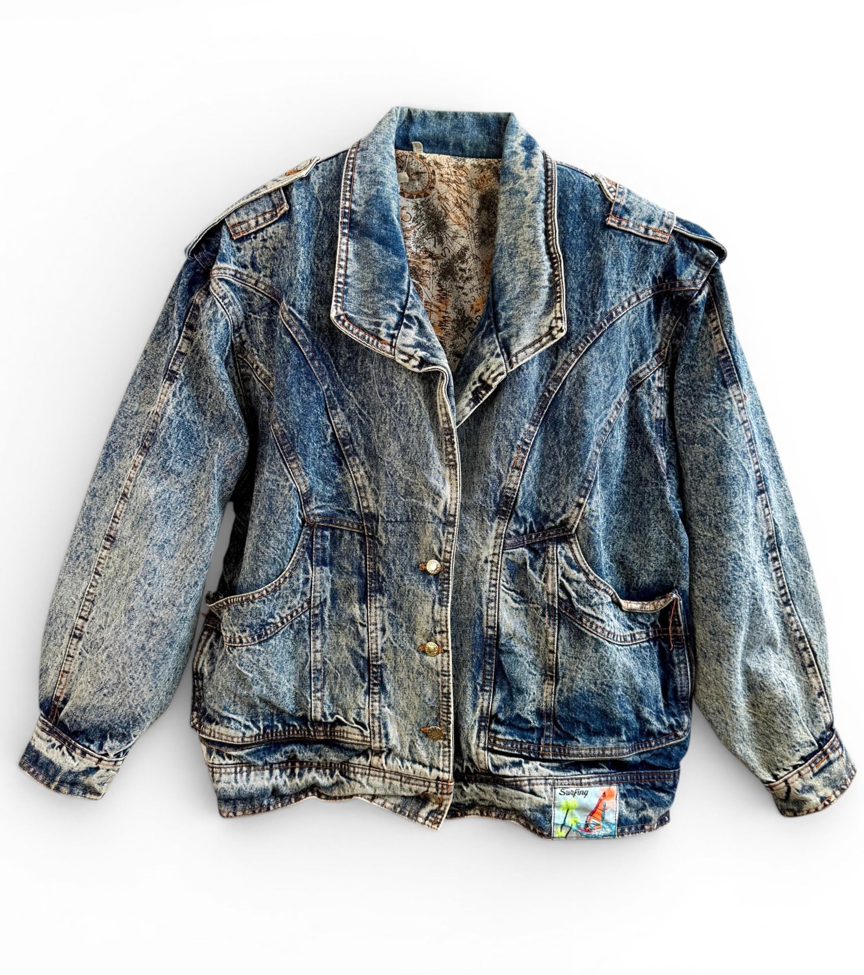 Vintage Lined Acid Wash Denim Jacket