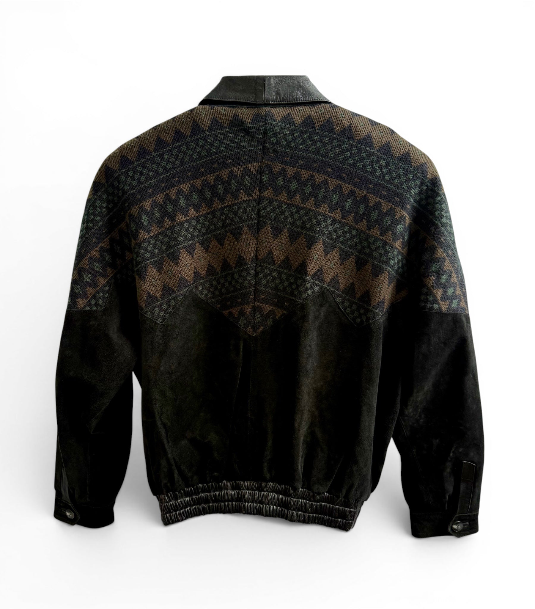 Vintage Leather and Knit Geometric Pattern Jacket