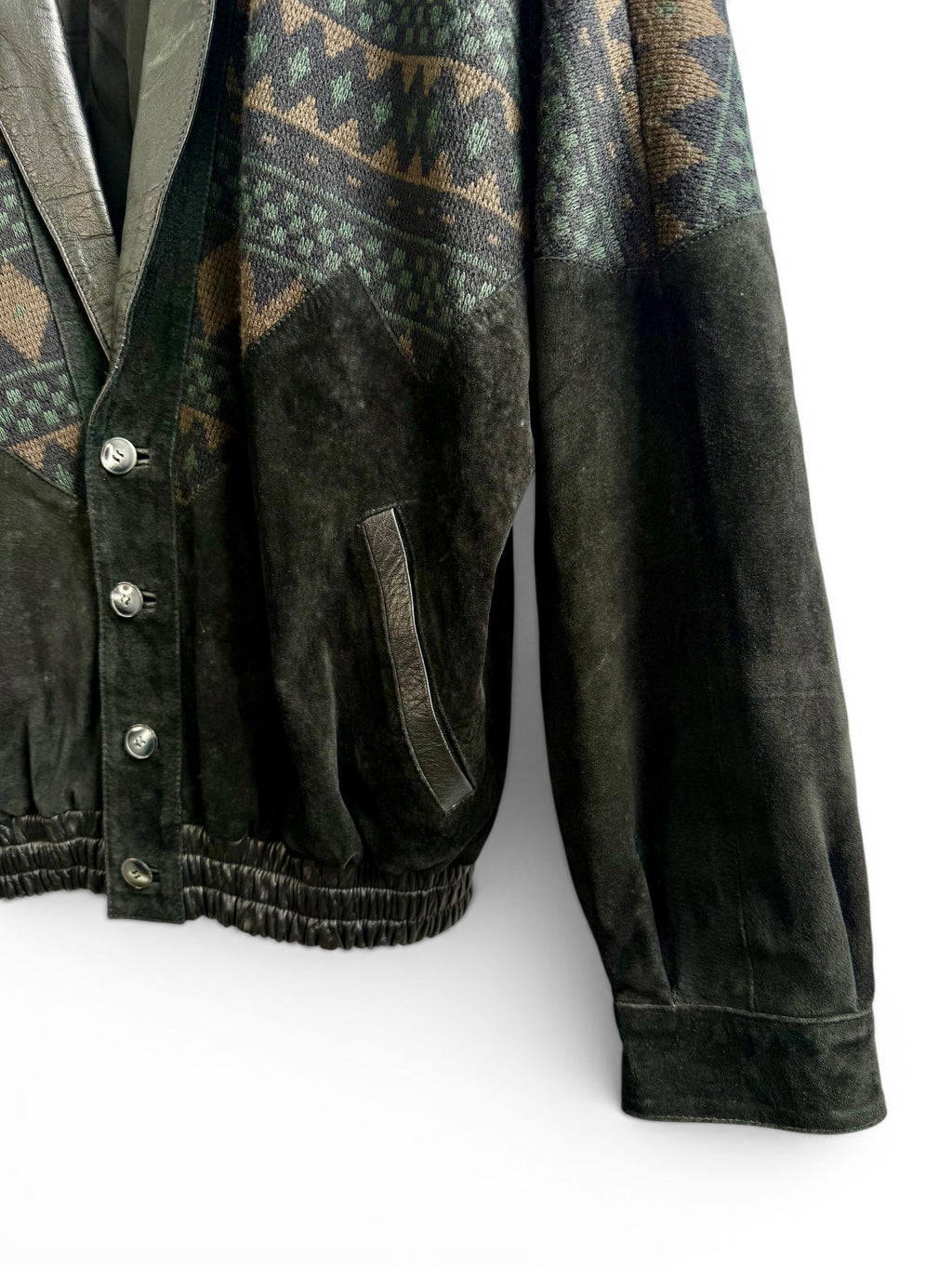 Vintage Leather and Knit Geometric Pattern Jacket
