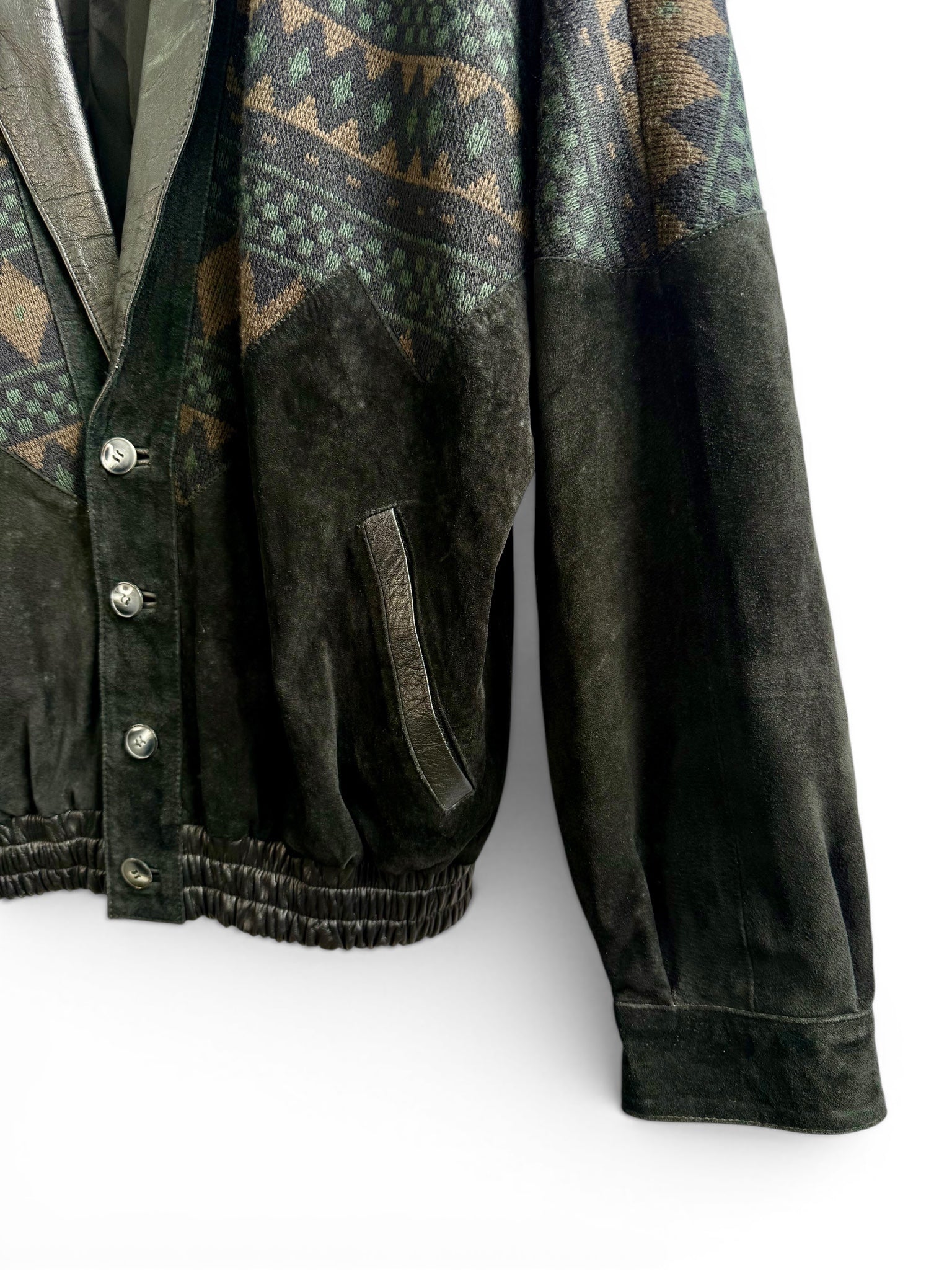 Vintage Leather and Knit Geometric Pattern Jacket