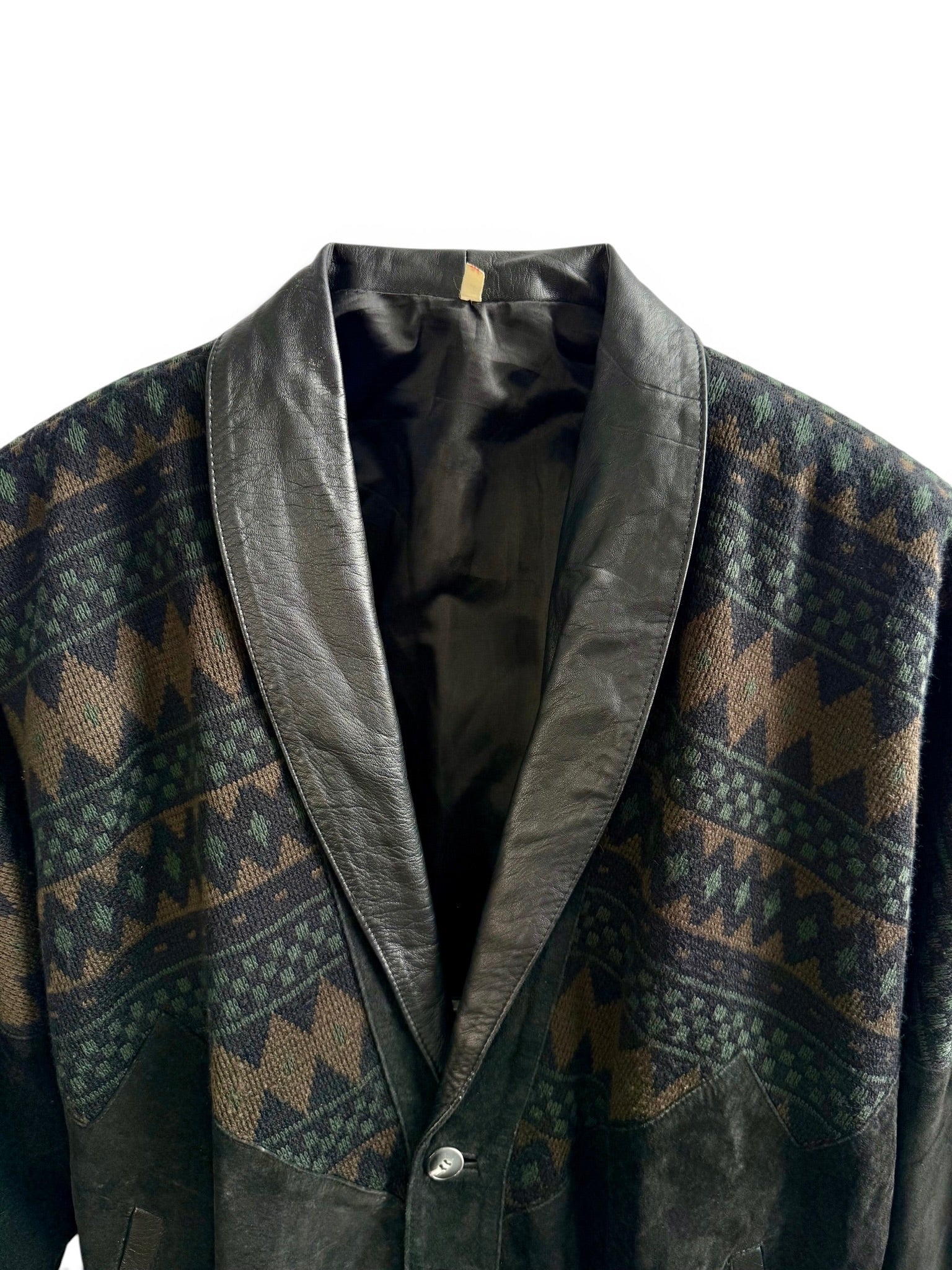 Vintage Leather and Knit Geometric Pattern Jacket