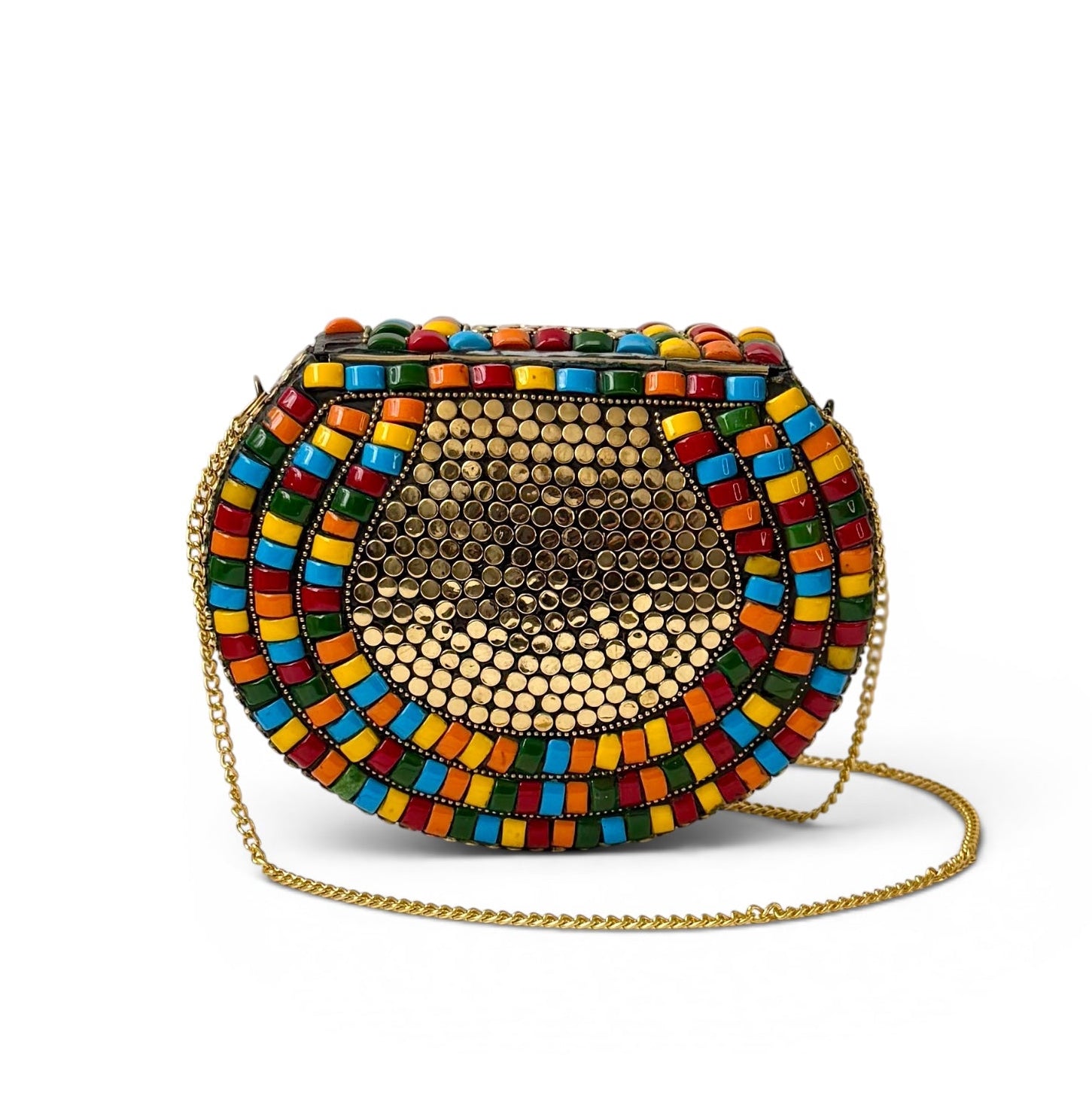Vintage Multicolor Beaded Clutch with Gold Chain