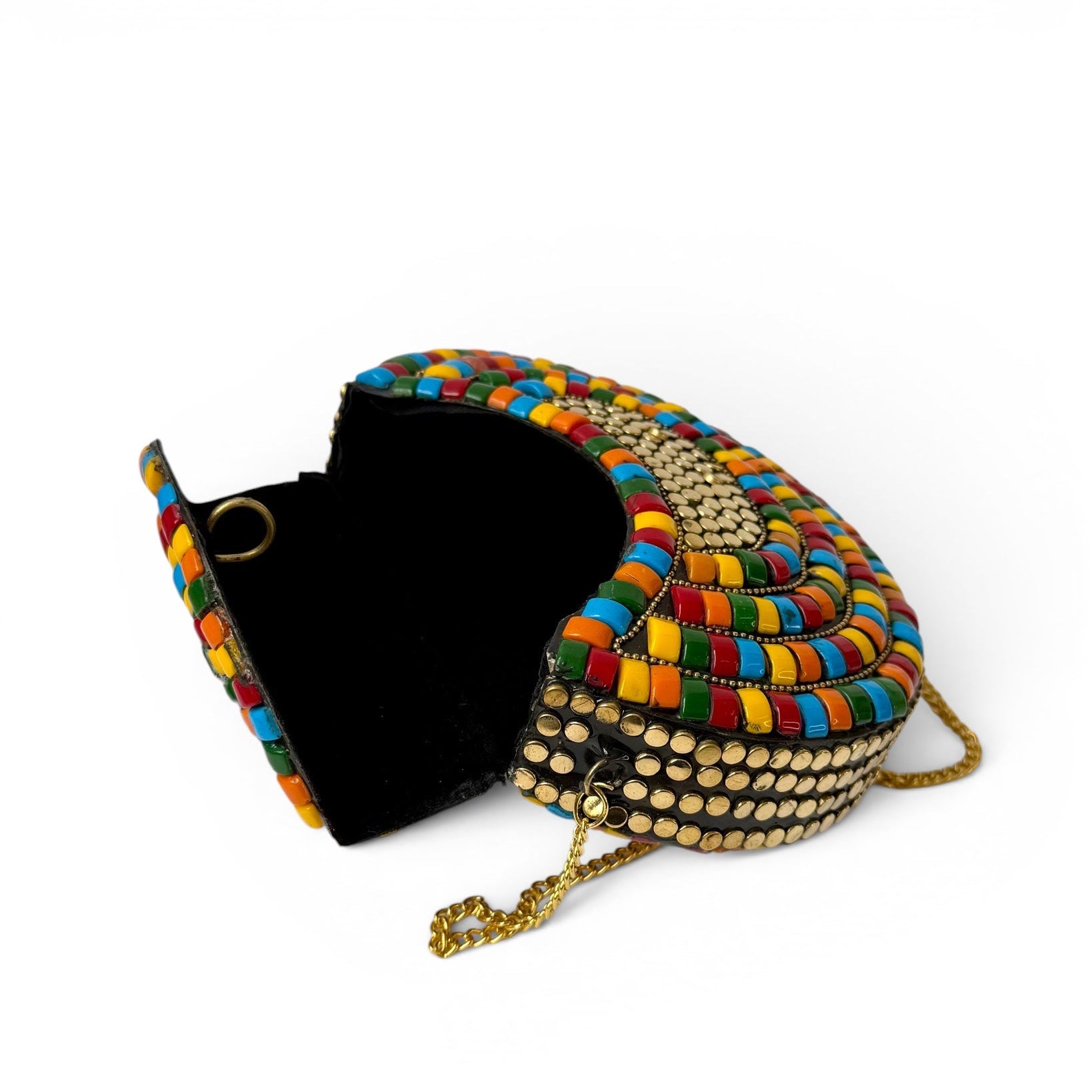 Vintage Multicolor Beaded Clutch with Gold Chain
