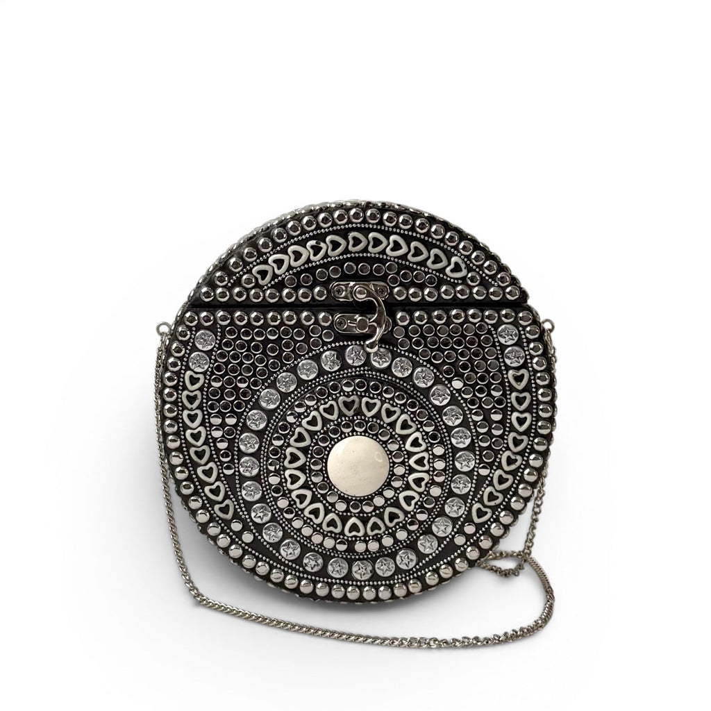 Vintage Circular Embellished Clutch with Metallic Studs