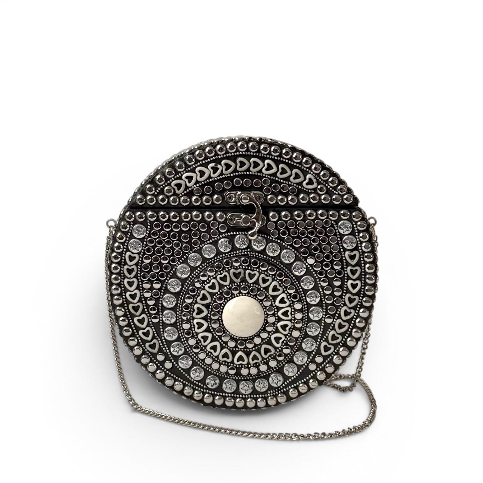 Vintage Circular Embellished Clutch with Metallic Studs