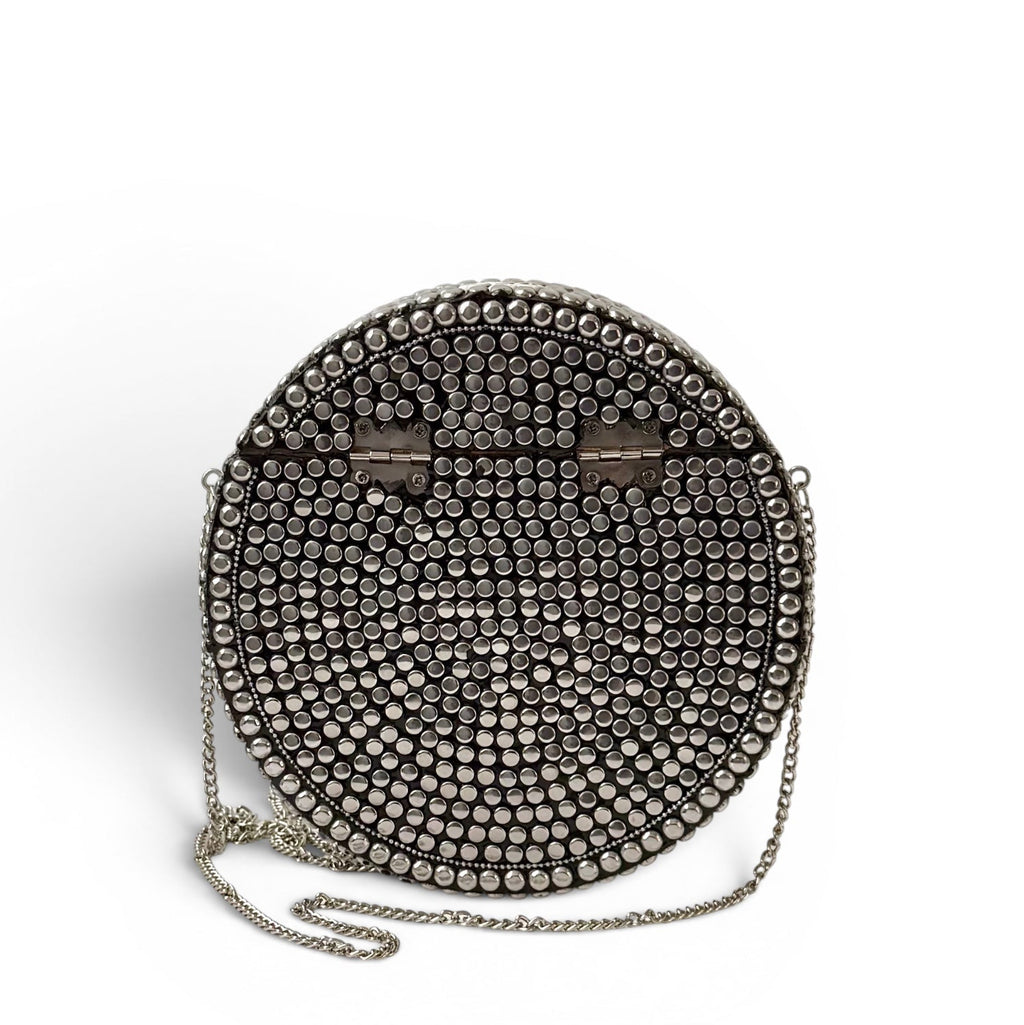 Vintage Circular Embellished Clutch with Metallic Studs