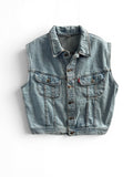 Vintage Blue Denim Sleeveless Vest