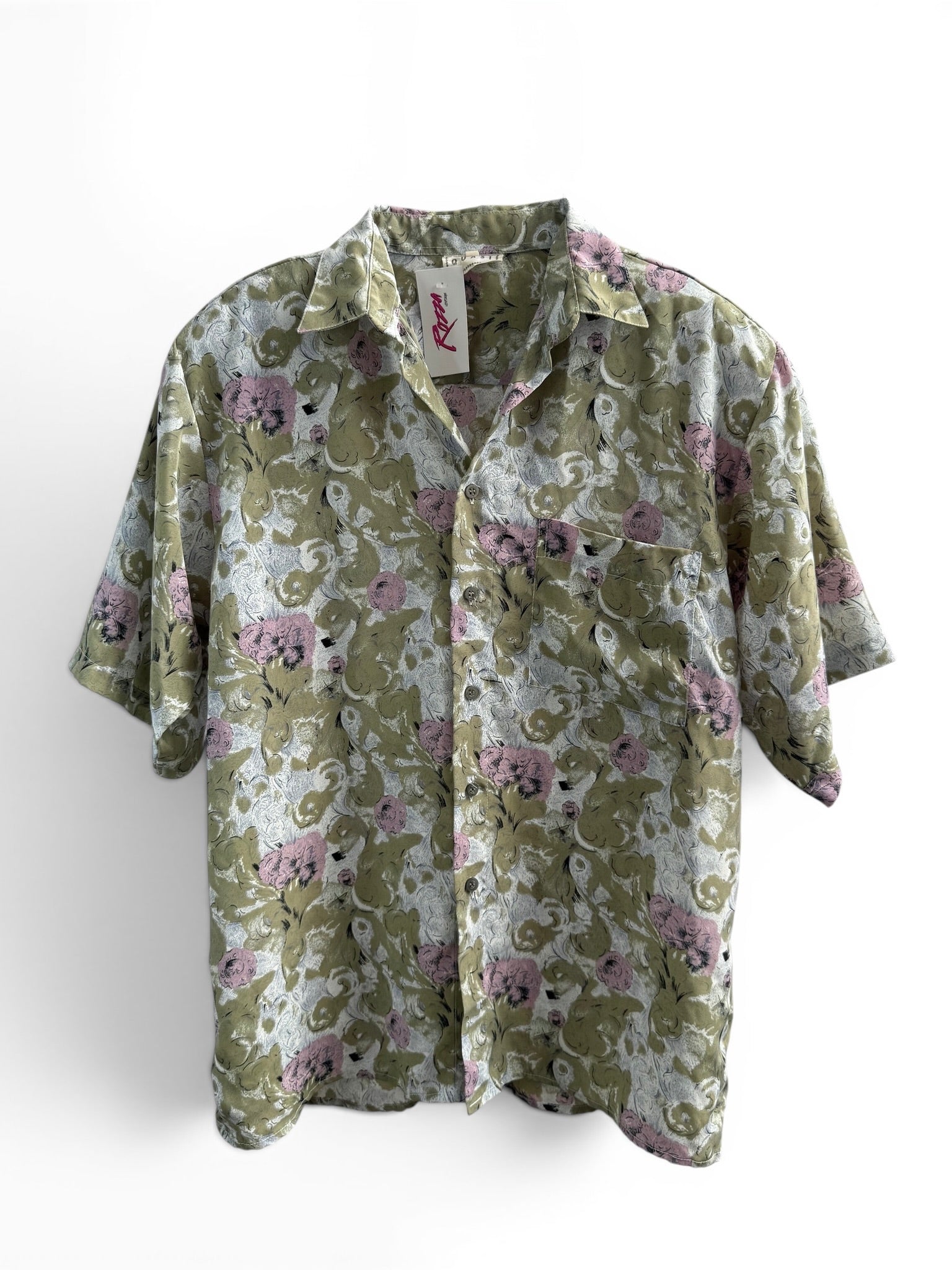 Vintage Green and Pink Floral Short Sleeve Shirt