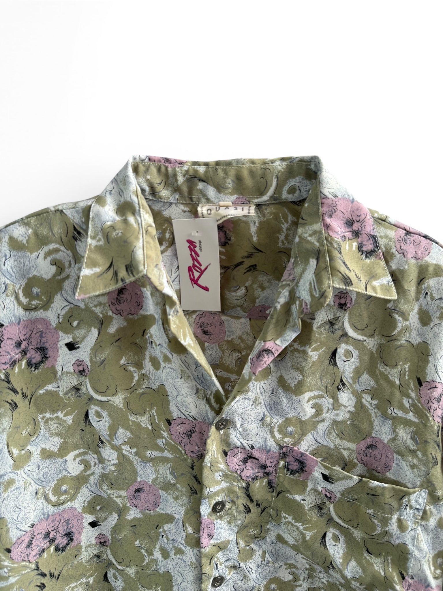 Vintage Green and Pink Floral Short Sleeve Shirt