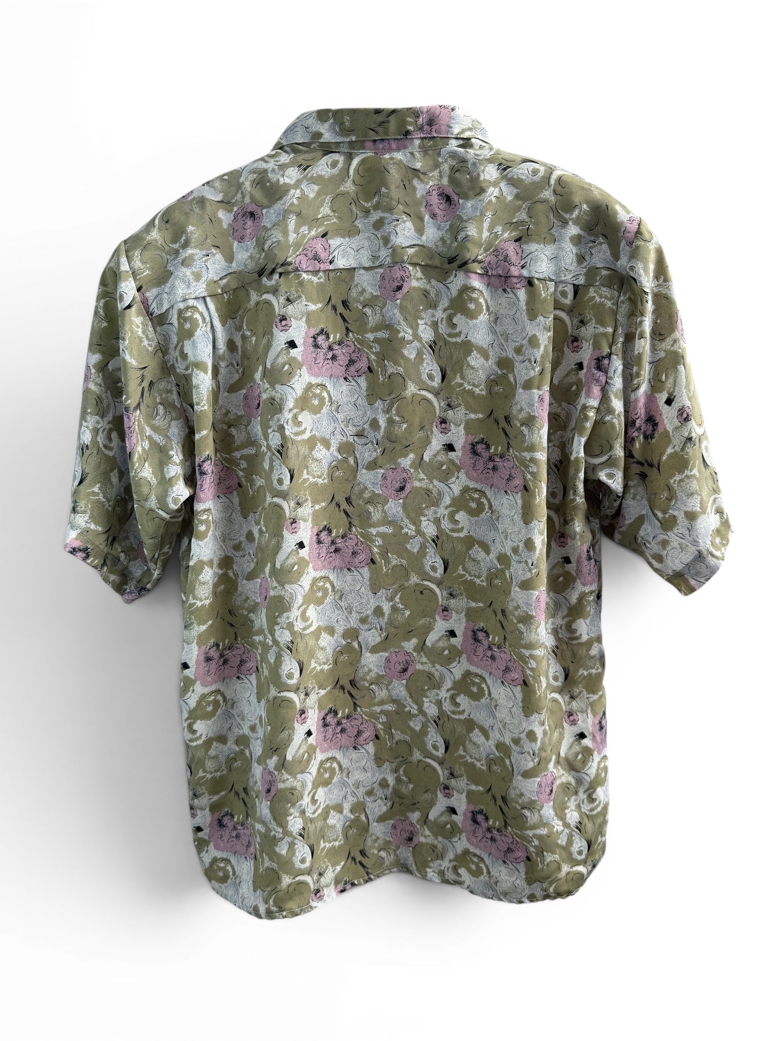 Vintage Green and Pink Floral Short Sleeve Shirt