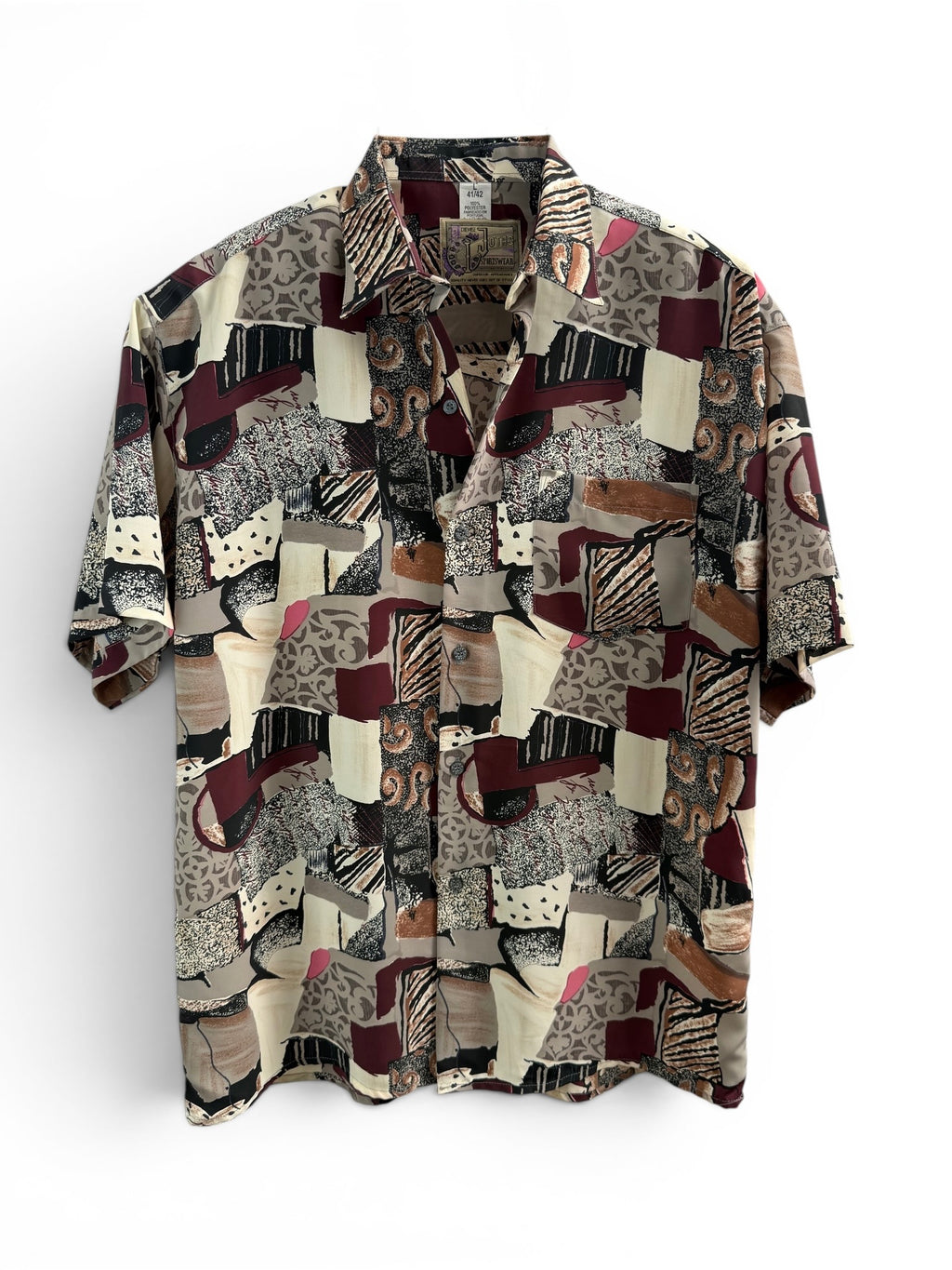 Vintage Earth Tone Abstract Print Short Sleeve Shirt