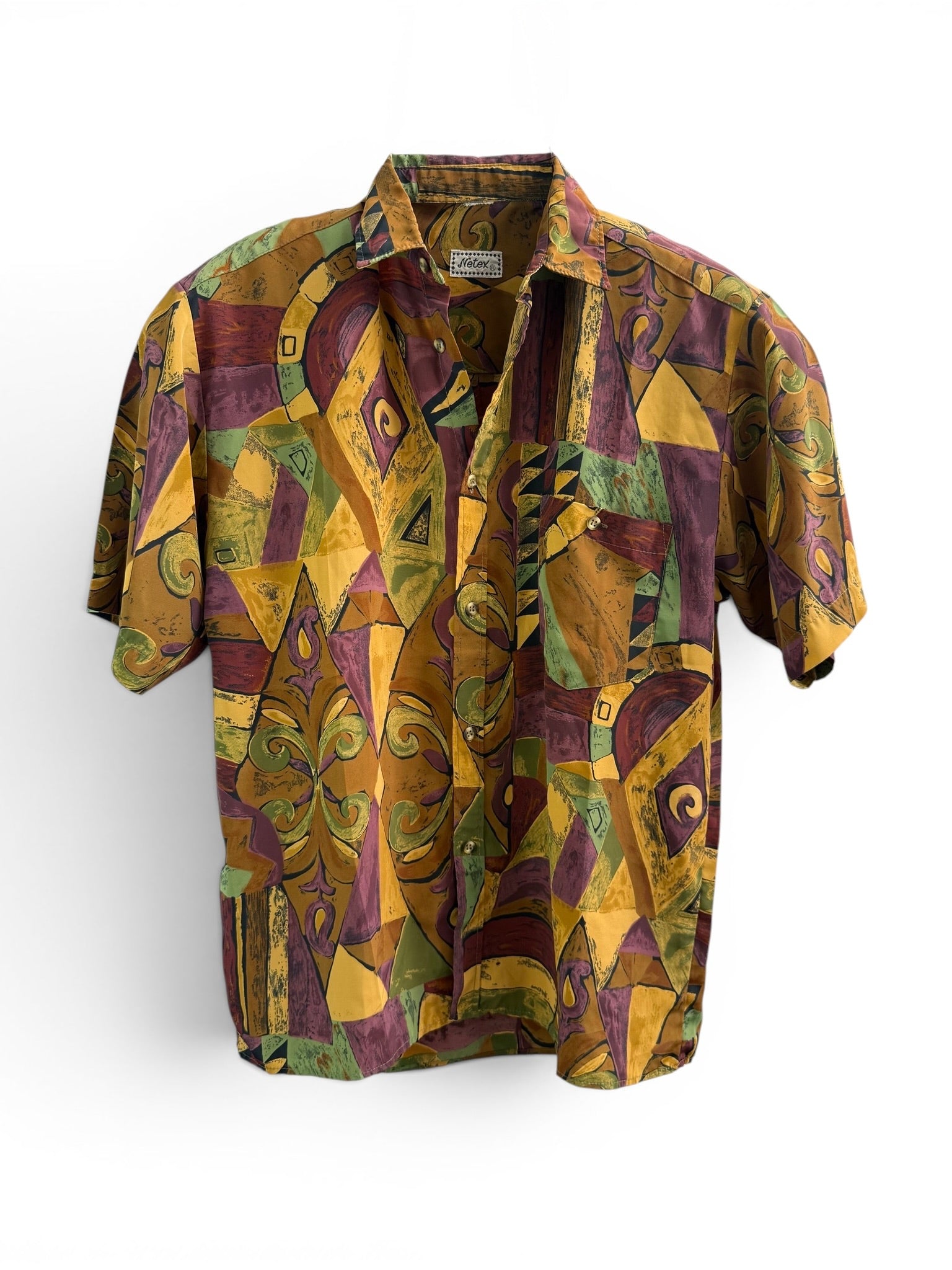Vintage Abstract Multicolor Short Sleeve Shirt