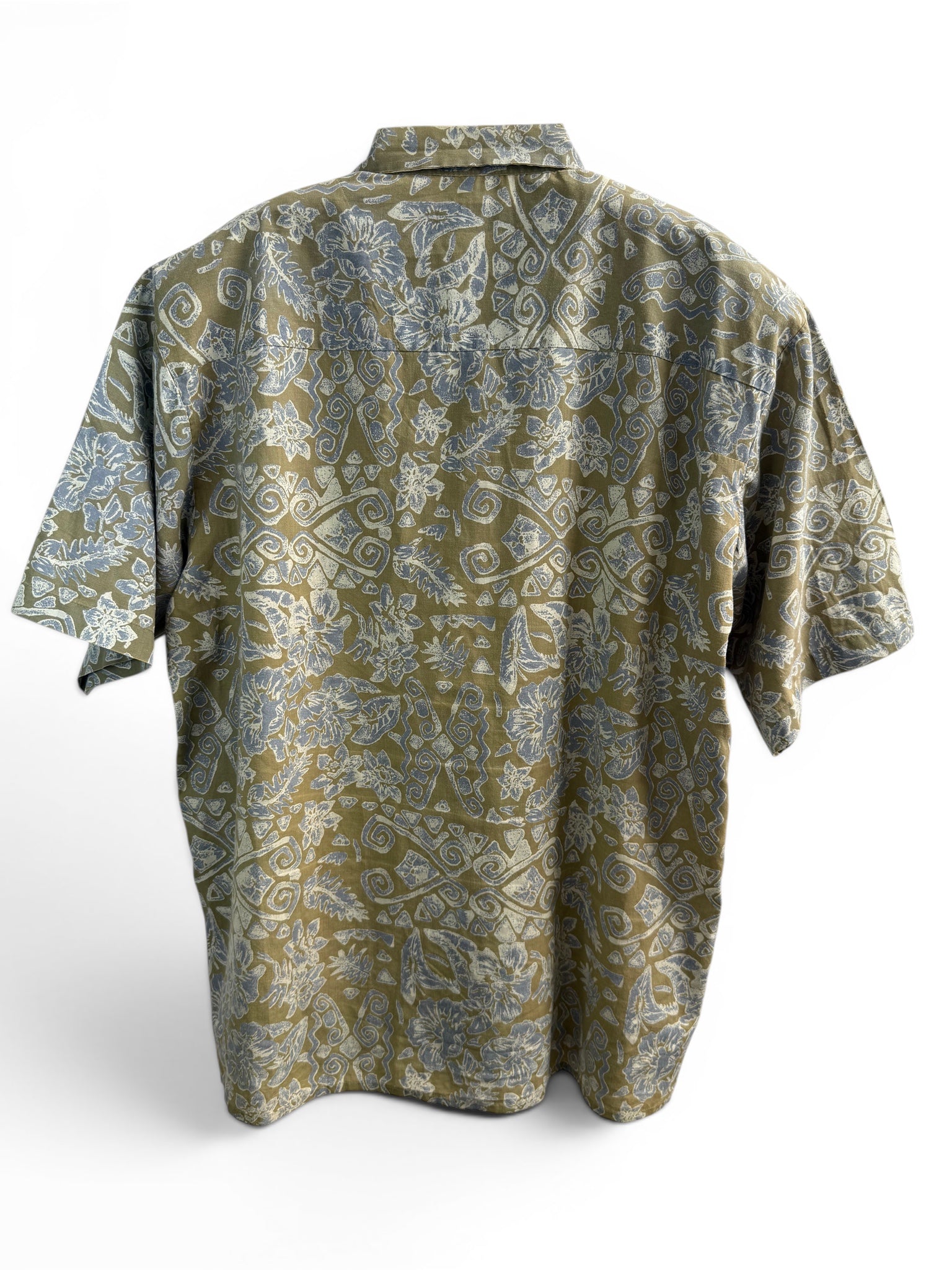 Vintage Olive Green Ethnic Print Short Sleeve Shirt