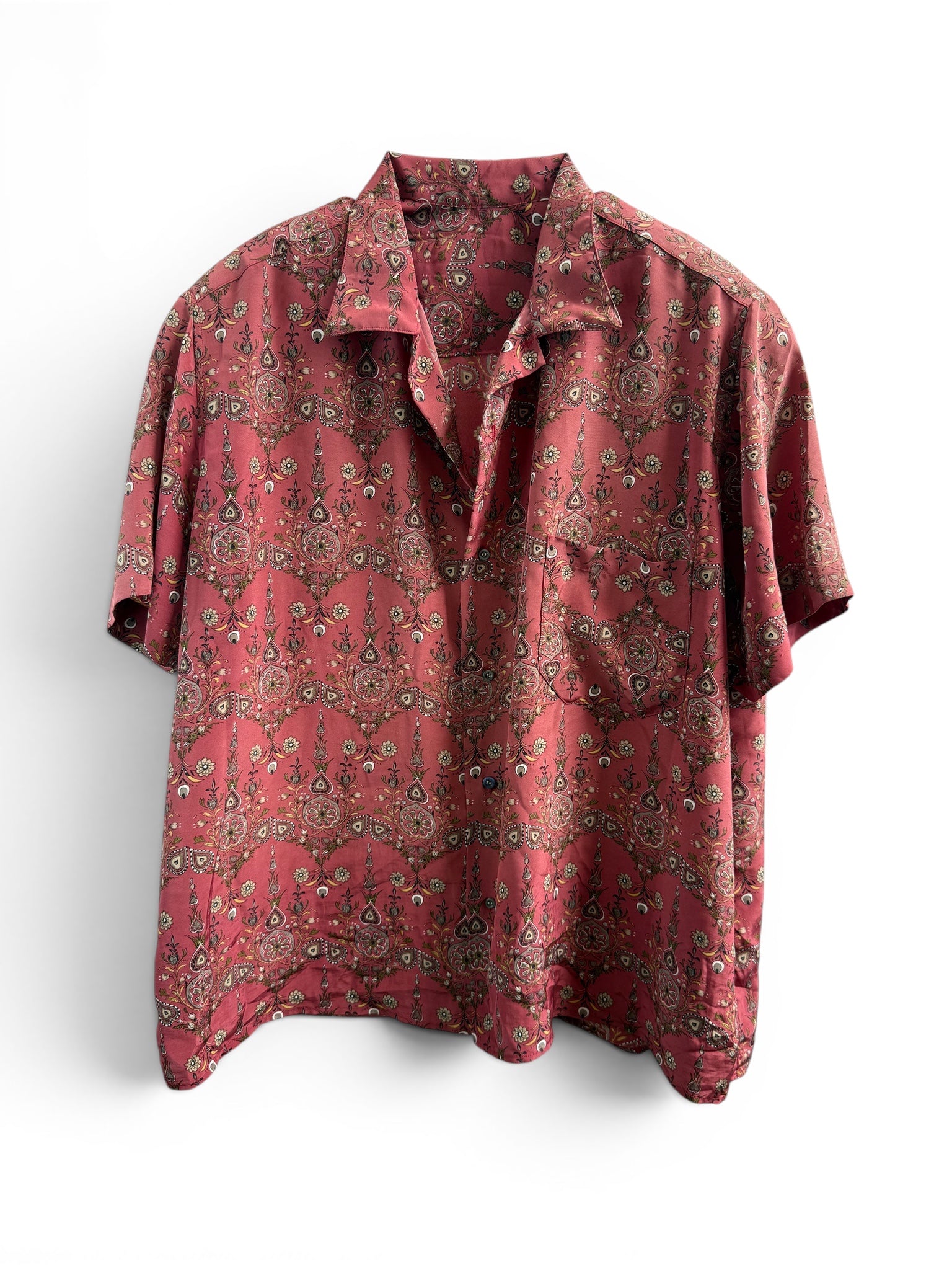 Vintage Red Paisley Floral Short Sleeve Shirt