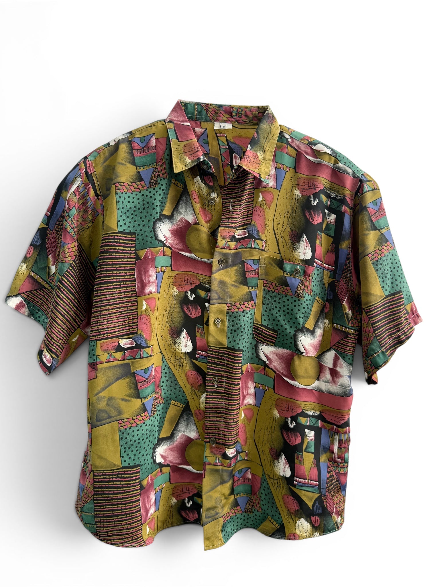 Vintage Multicolor Abstract Print Short Sleeve Shirt