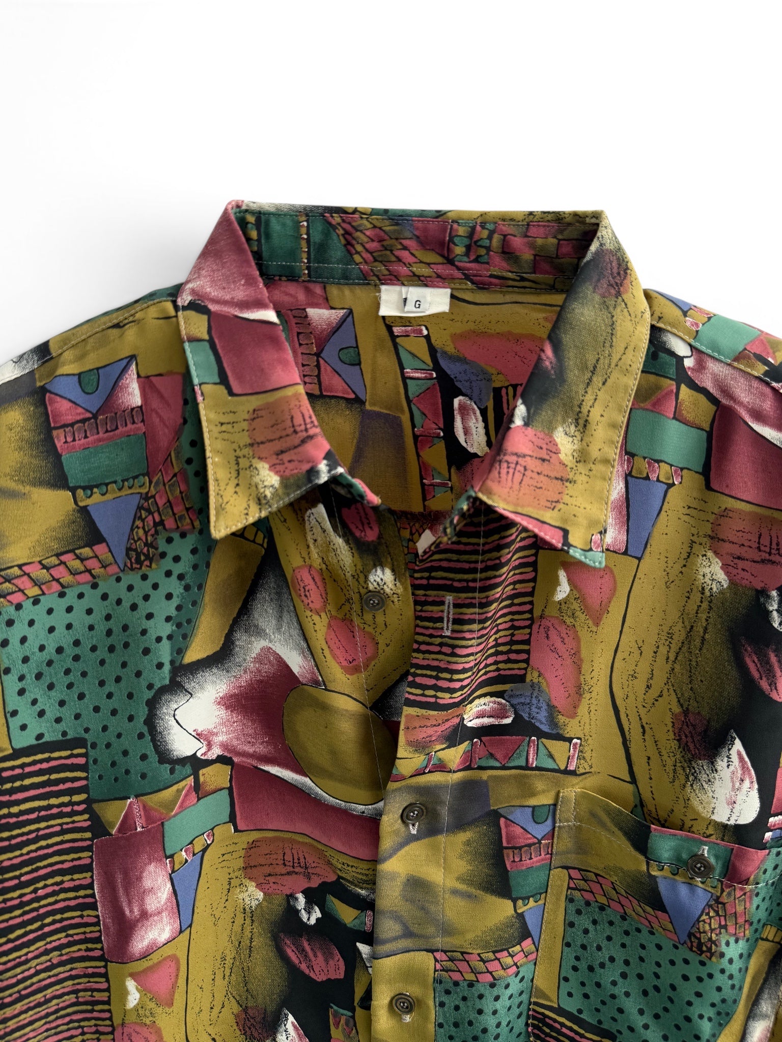 Vintage Multicolor Abstract Print Short Sleeve Shirt