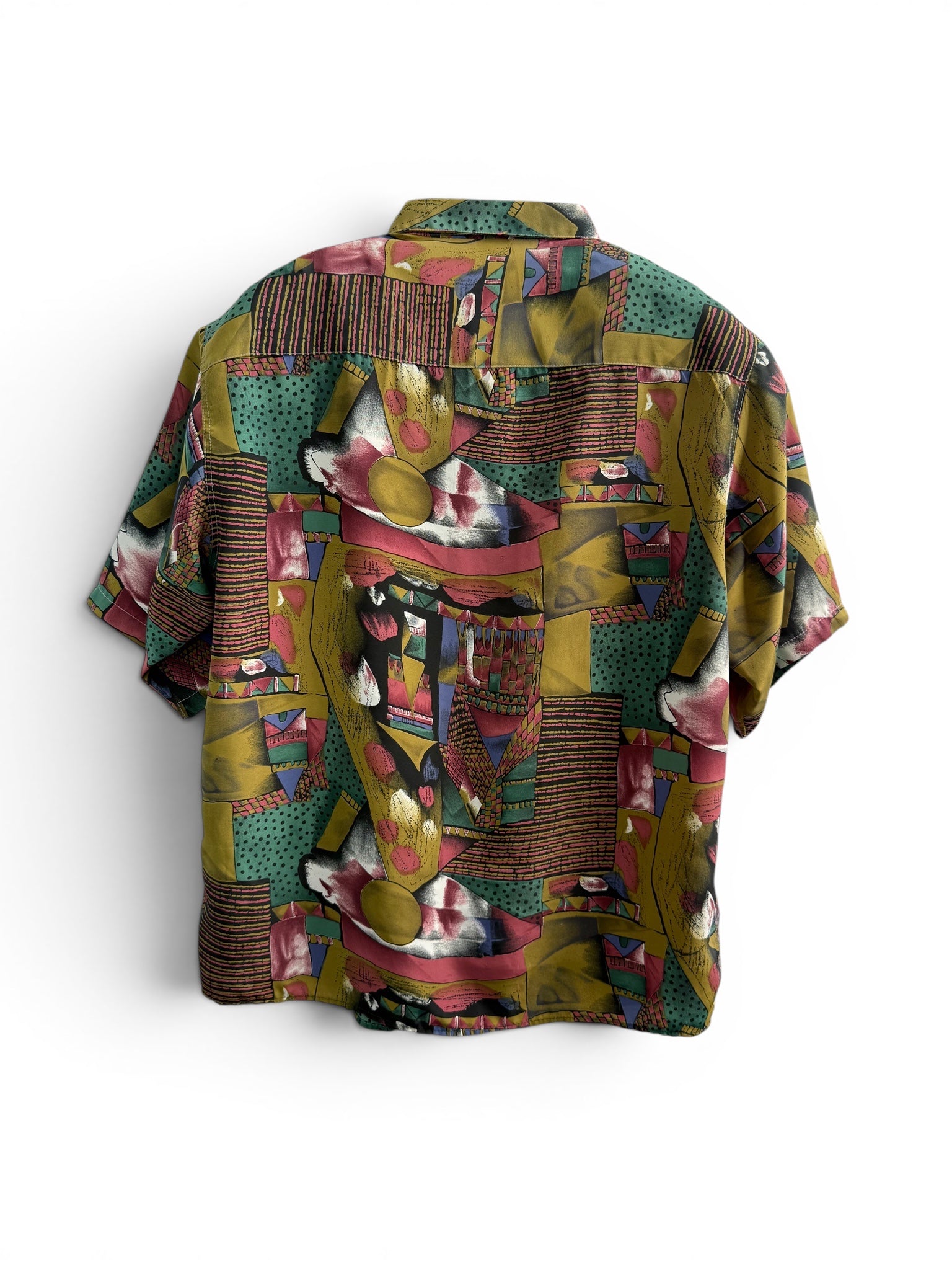 Vintage Multicolor Abstract Print Short Sleeve Shirt
