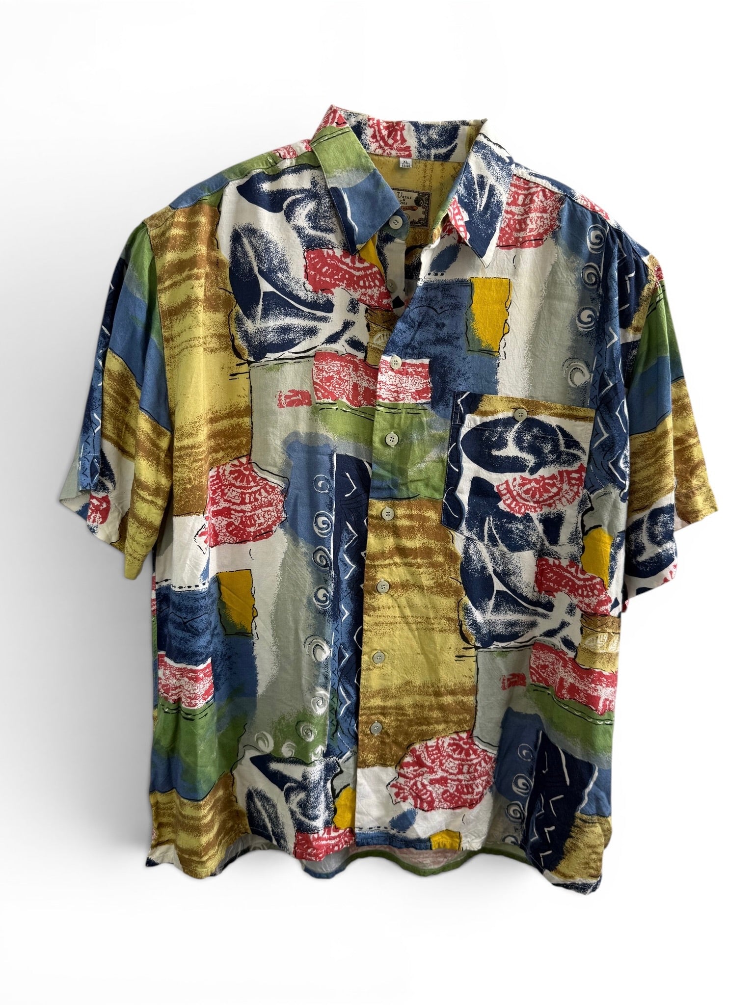 Vintage Multicolor Retro Abstract Print Short Sleeve Shirt