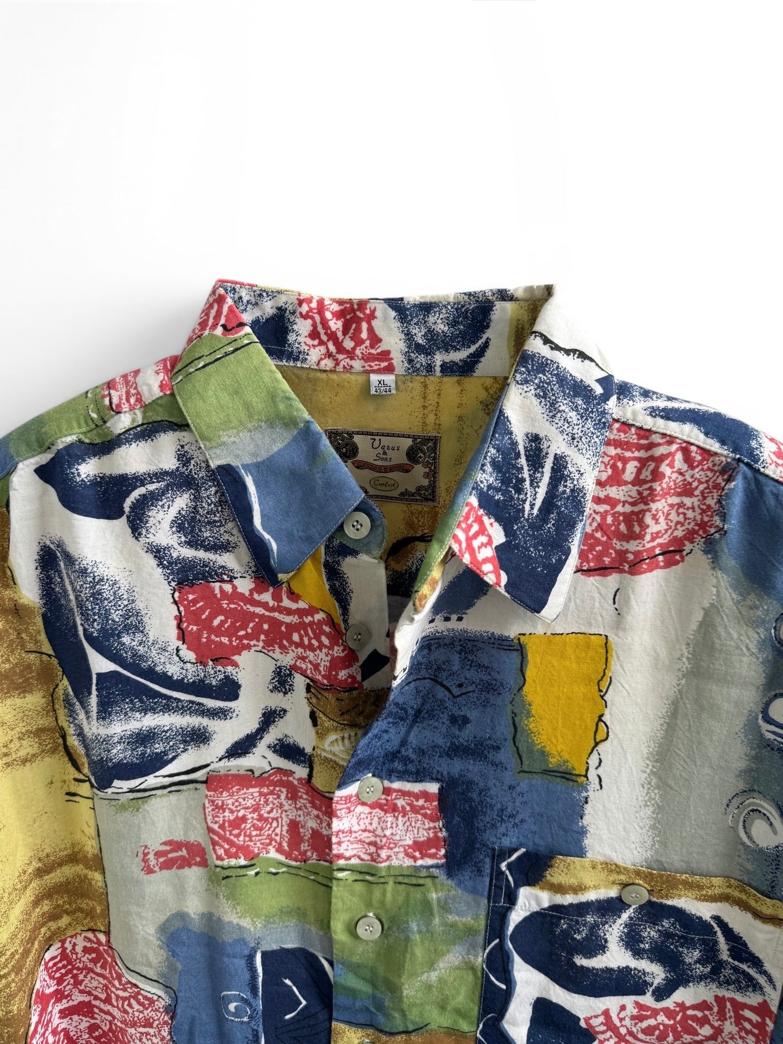 Vintage Multicolor Retro Abstract Print Short Sleeve Shirt