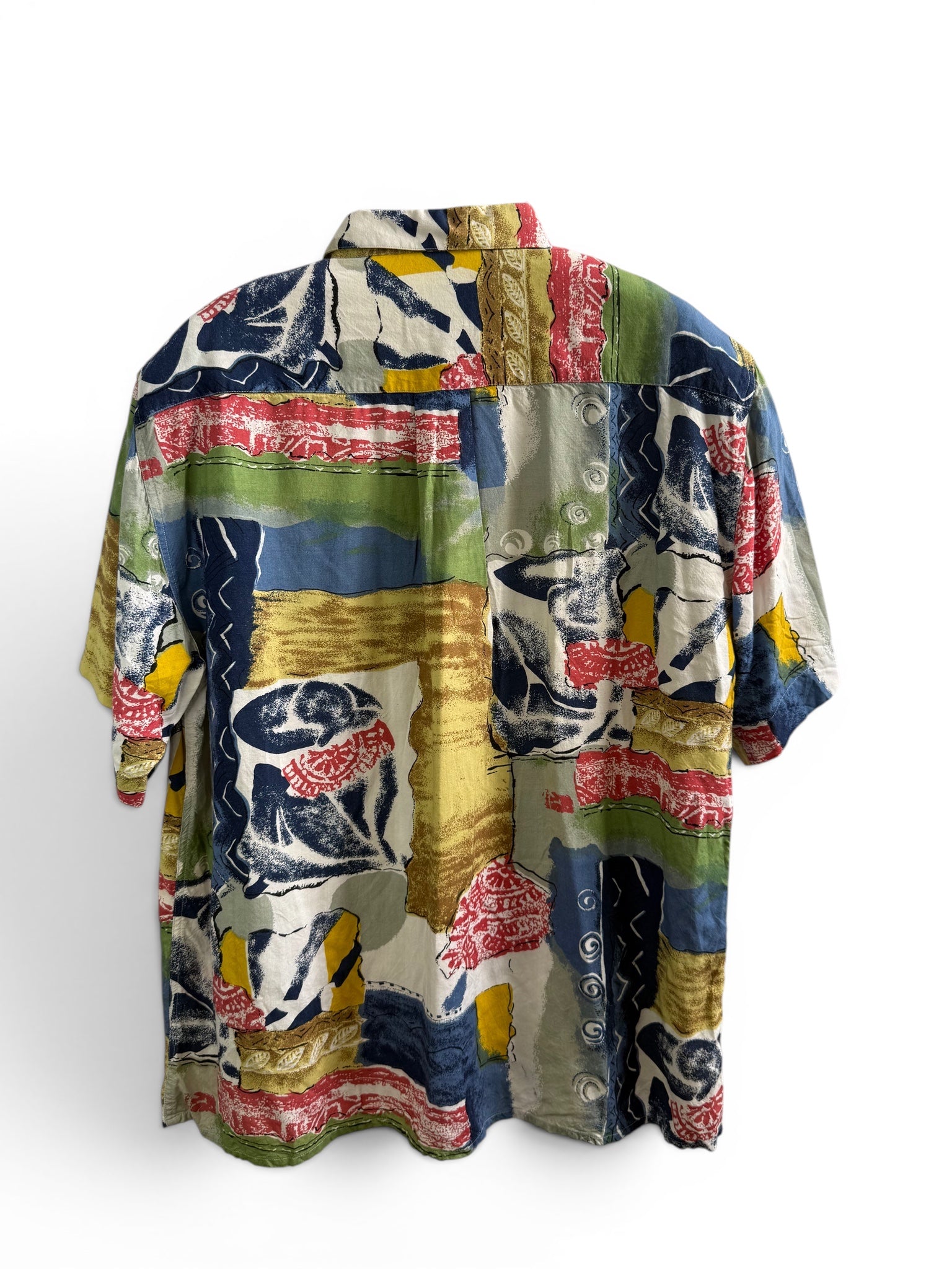 Vintage Multicolor Retro Abstract Print Short Sleeve Shirt