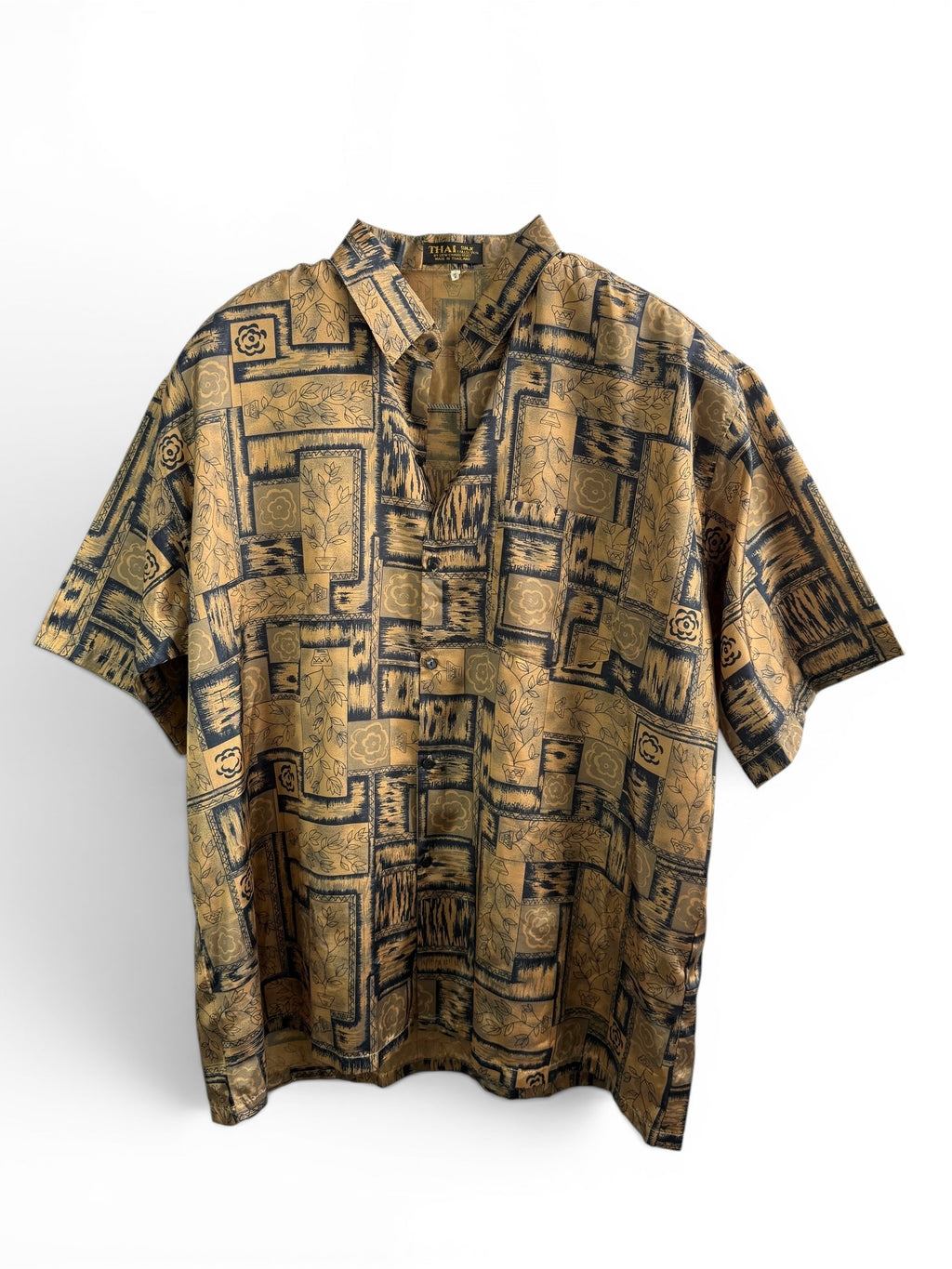Vintage Gold and Blue Geometric Print Short Sleeve Shirt