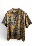 Vintage Gold and Blue Geometric Print Short Sleeve Shirt