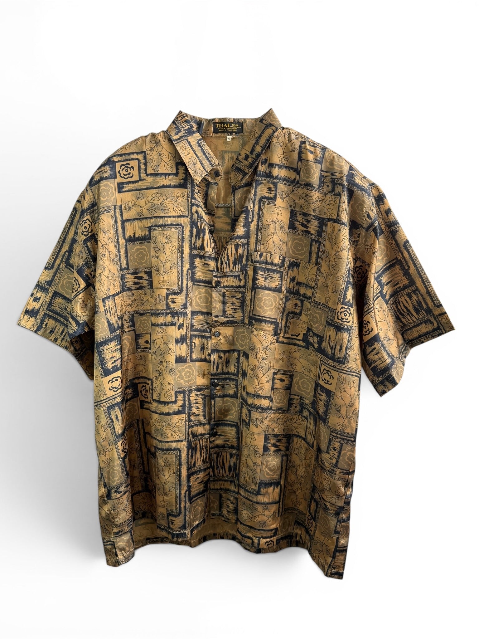 Vintage Gold and Blue Geometric Print Short Sleeve Shirt