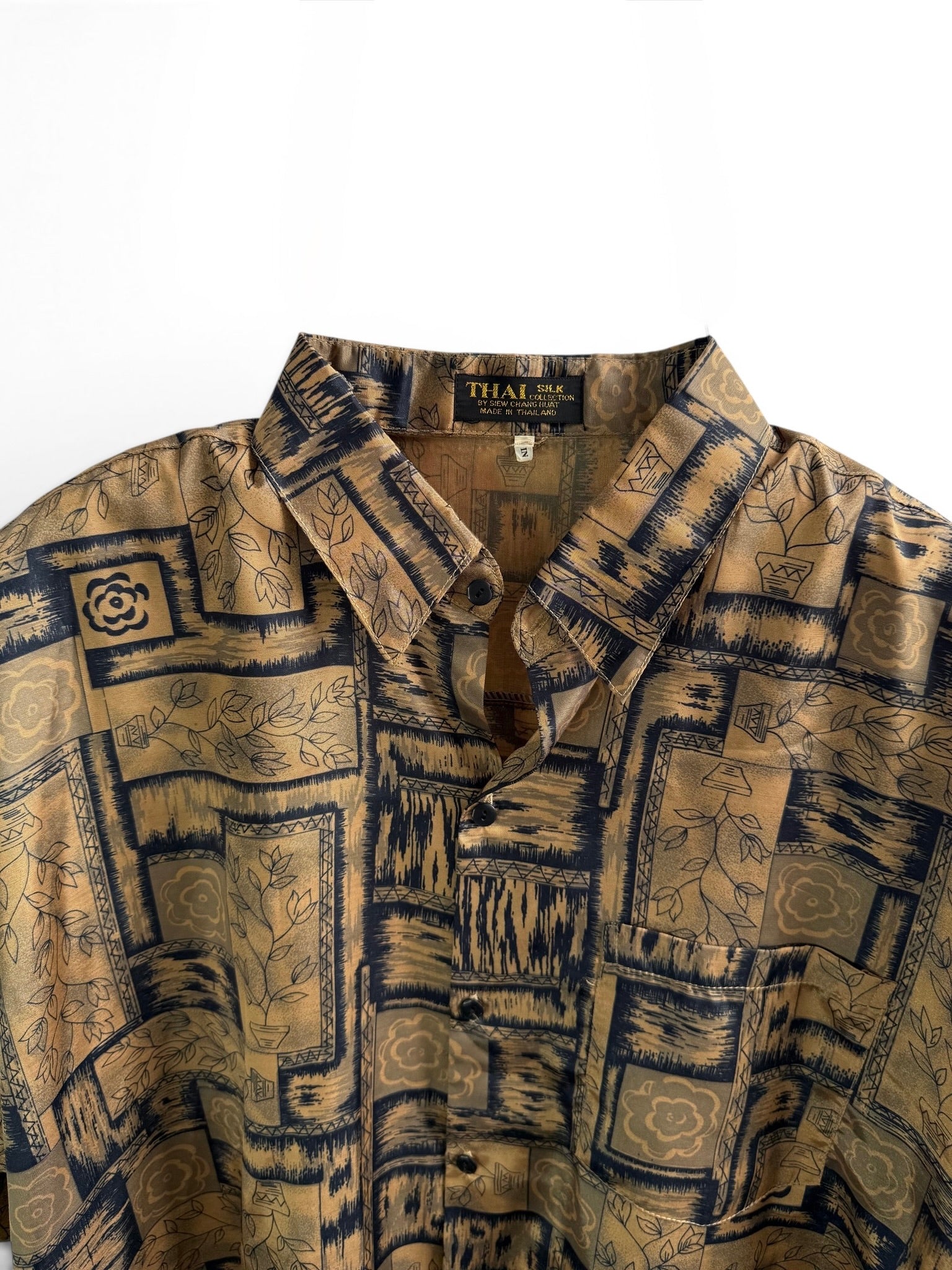Vintage Gold and Blue Geometric Print Short Sleeve Shirt