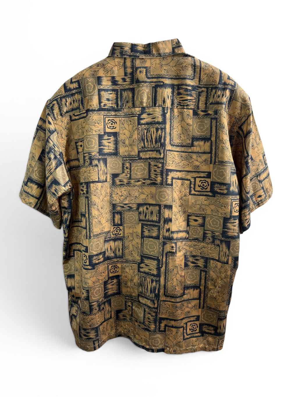 Vintage Gold and Blue Geometric Print Short Sleeve Shirt