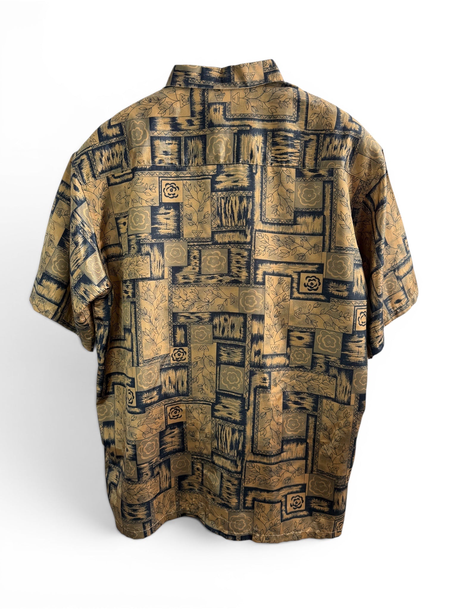 Vintage Gold and Blue Geometric Print Short Sleeve Shirt