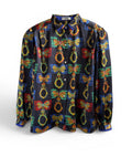 Vintage Navy Shirt with Jewel and Bow Print