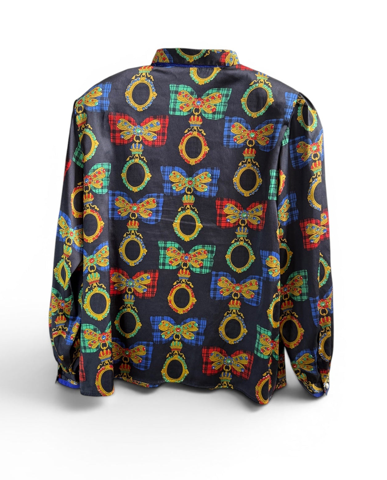 Vintage Navy Shirt with Jewel and Bow Print