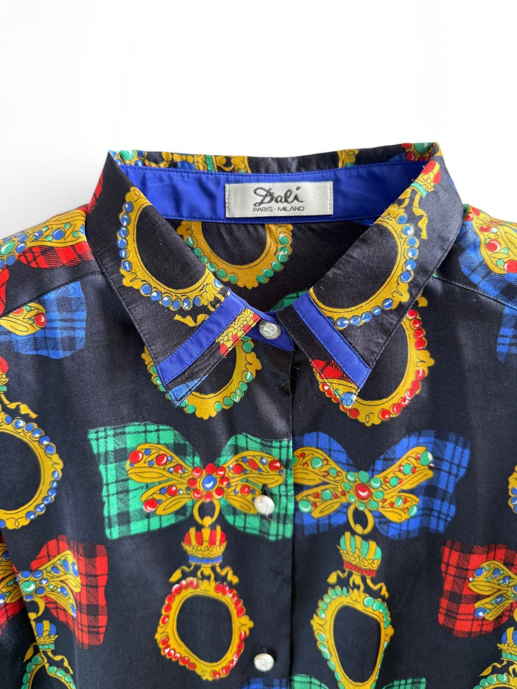 Vintage Navy Shirt with Jewel and Bow Print