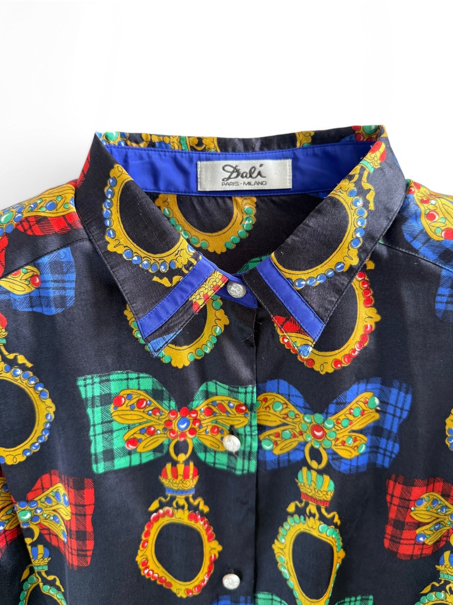 Vintage Navy Shirt with Jewel and Bow Print