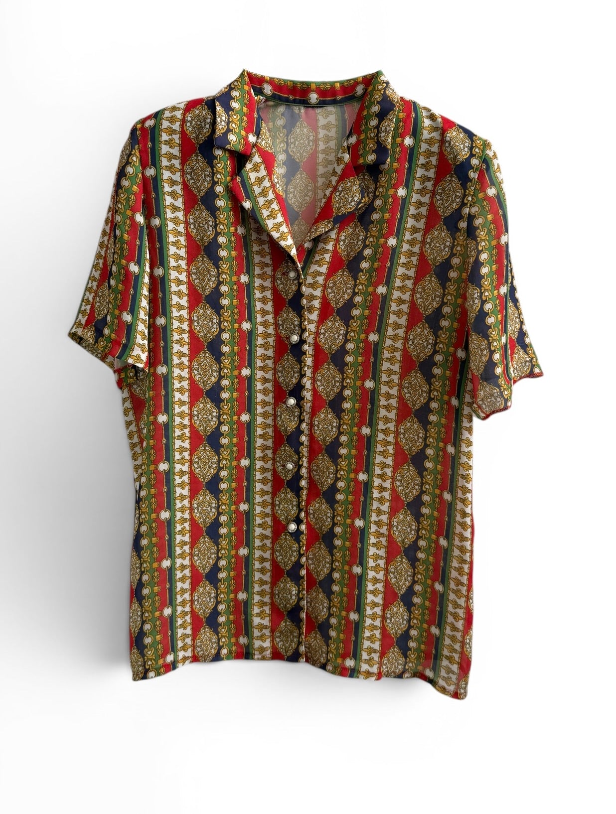 Vintage Short Sleeve Shirt with Multicolor Baroque Print