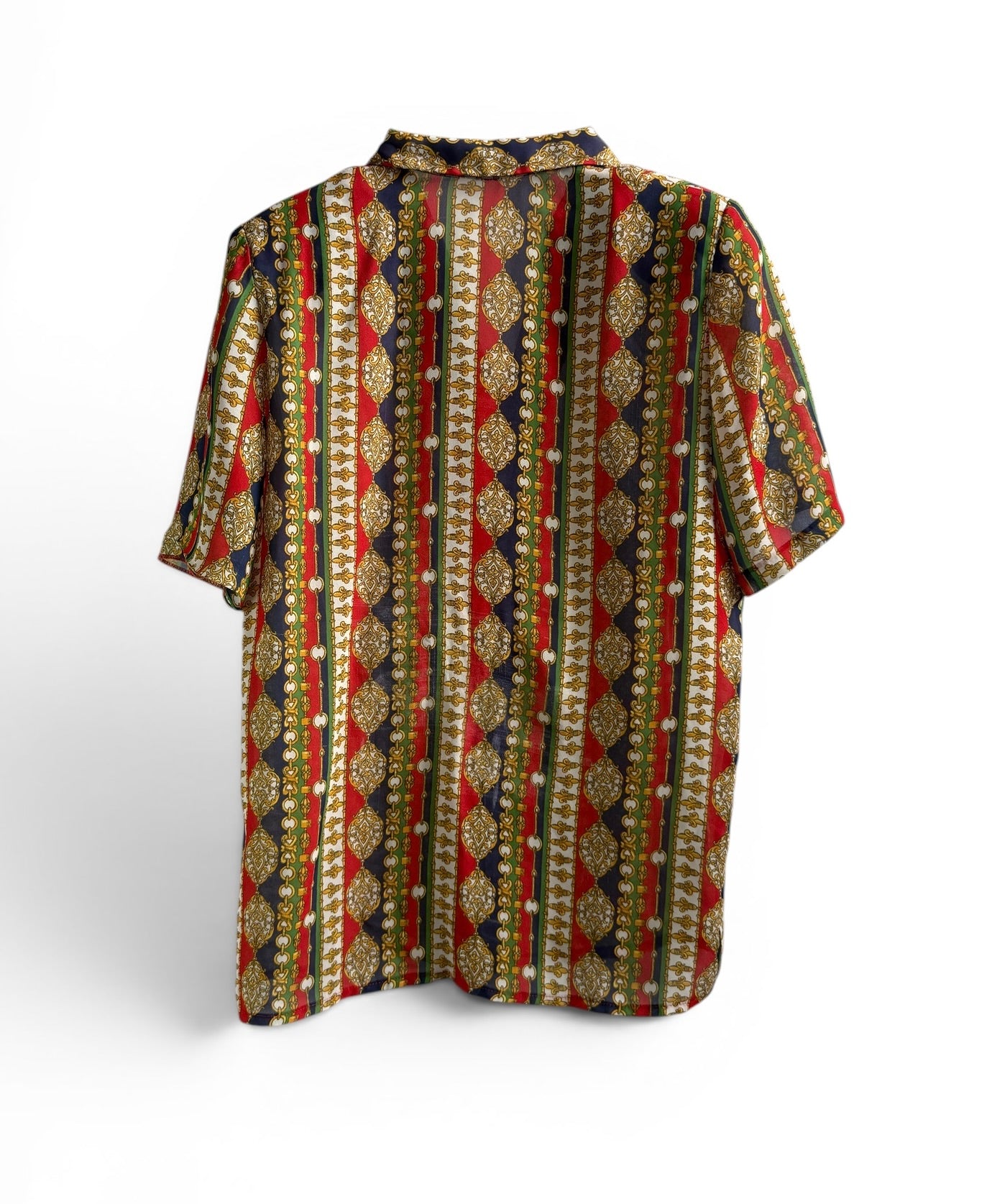 Vintage Short Sleeve Shirt with Multicolor Baroque Print
